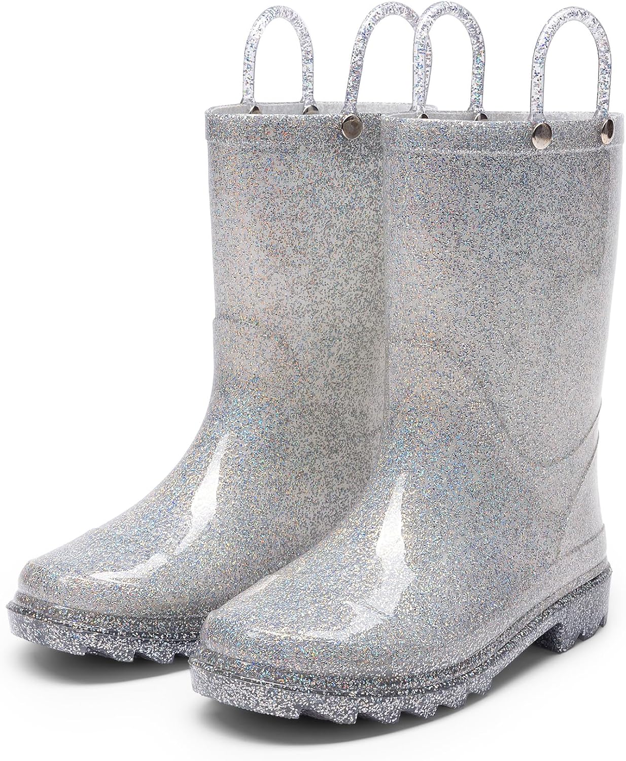 DREAM PAIRS Kids Glitter Rain Boots | Waterproof,Easy-on handles,Lightweight,Non-Slip sole,Rain puddle outdoor play,Girls Boys Toddler