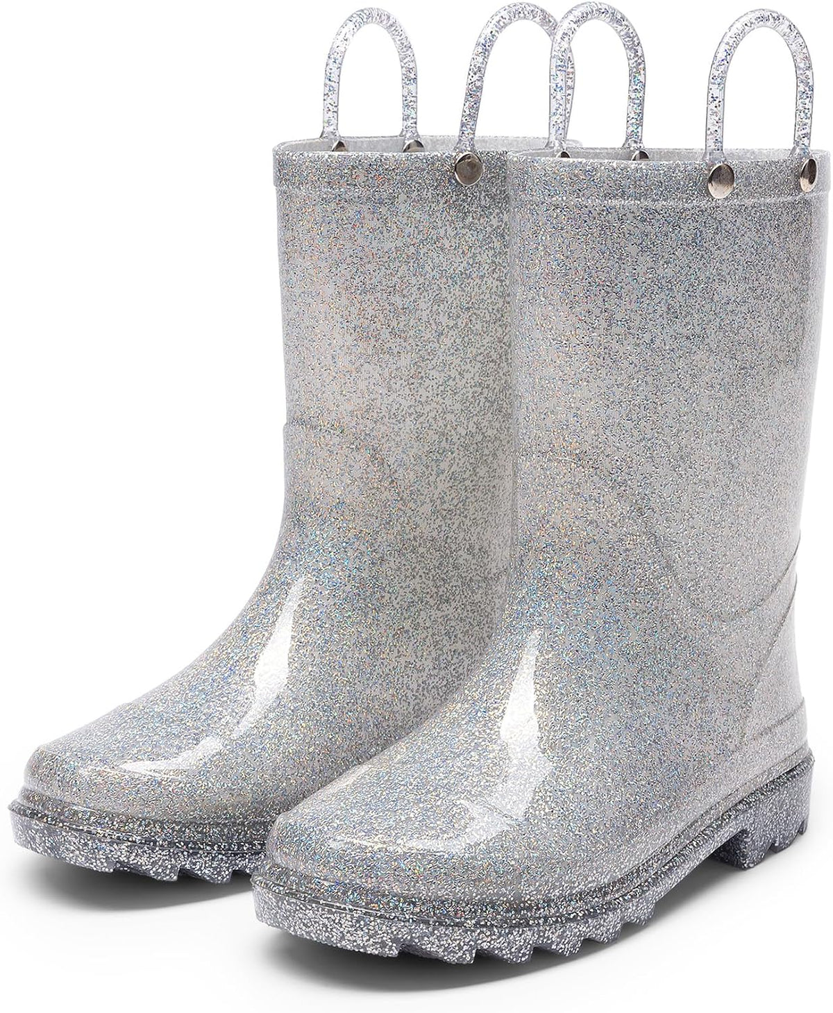 DREAM PAIRS Kids Glitter Rain Boots | Waterproof,Easy-on handles,Lightweight,Non-Slip sole,Rain puddle outdoor play,Girls Boys Toddler