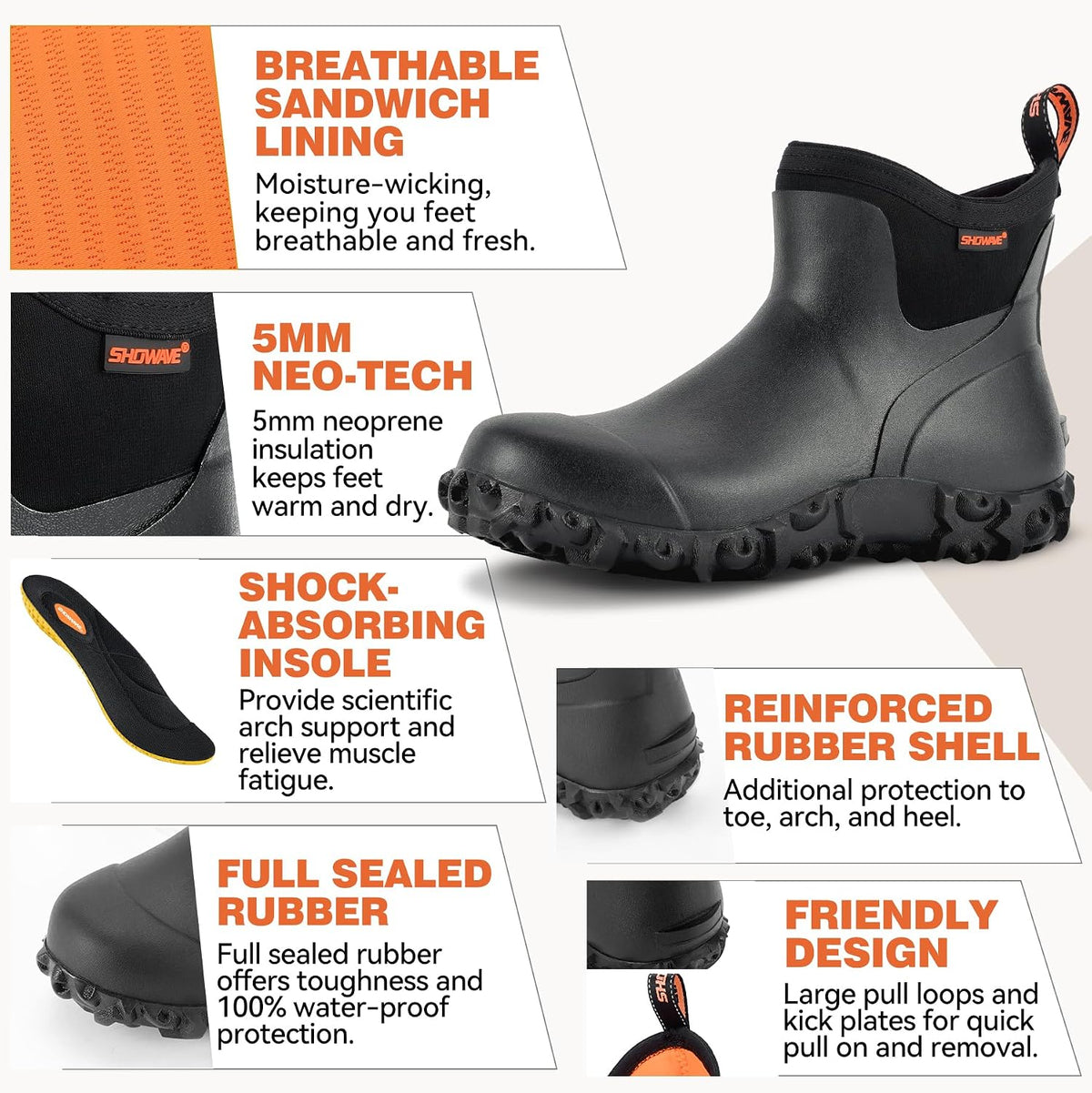 Men's Ankle Rain Boots Waterproof Rubber Garden Boot Mud Booties | Breathable Hunting Booties Insulated Mud Boots, Non-Slip, Durable Slip-On Garden Boots for Farm Yard Chore Fishing