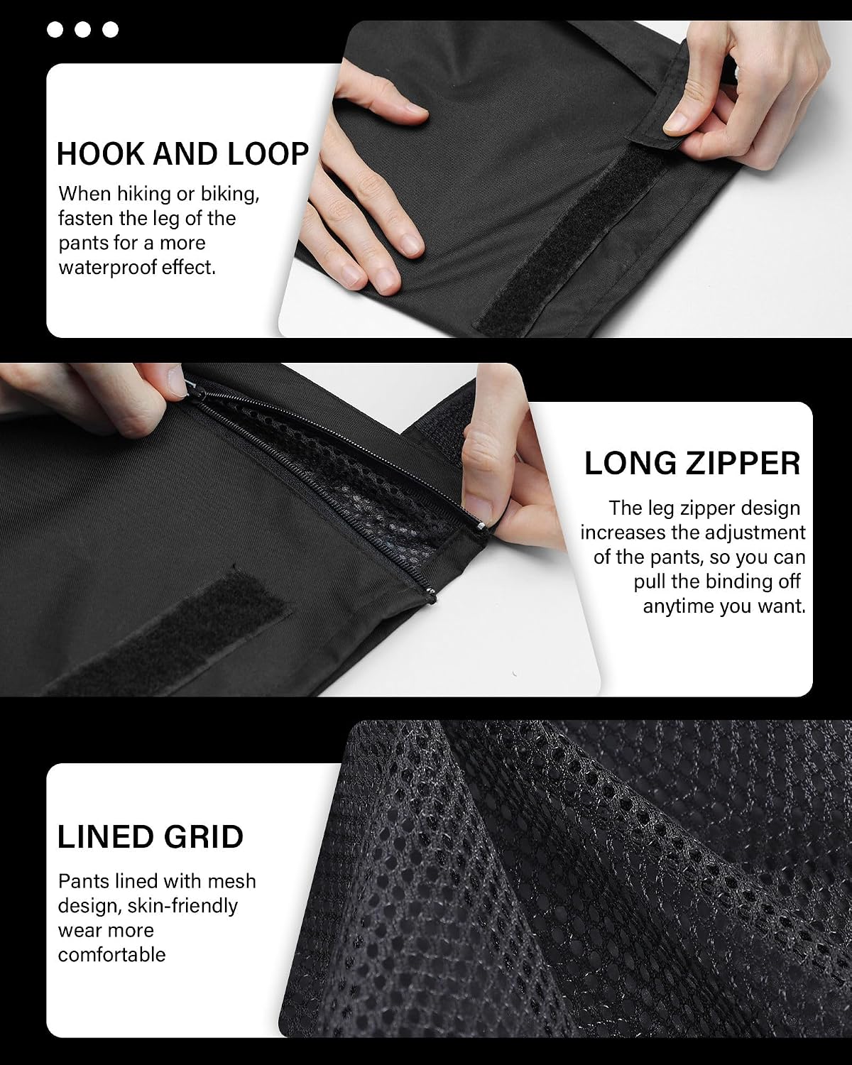 iCreek Women's Rain Pants Waterproof Breathable Lightweight Rain Over Pants | Breathable Mesh Lining, Pants Leg Zipper, Hook & Loop, Suitable for Hiking, Fishing, Golf, Work and Daily Wear