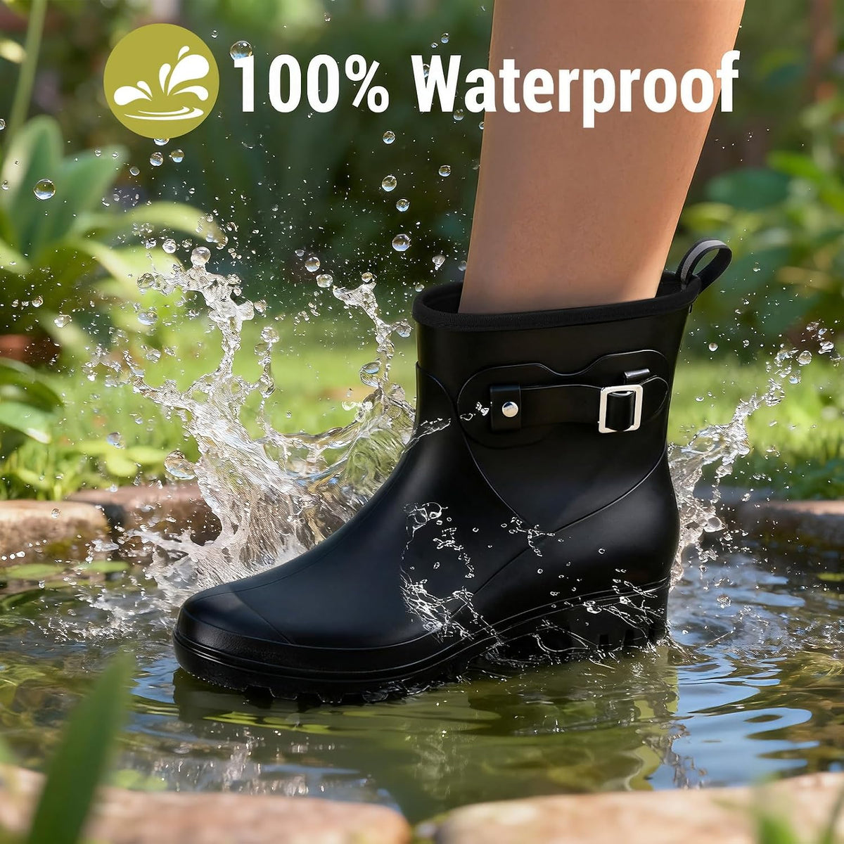 Short Rain Boots for Women Waterproof Chelsea Ankle Rubber Garden Shoe | Non-Slip Rubber Boots Lightweight Outdoor Gardening Shoes Work Booties with Arch Support Removable Comfort Insole