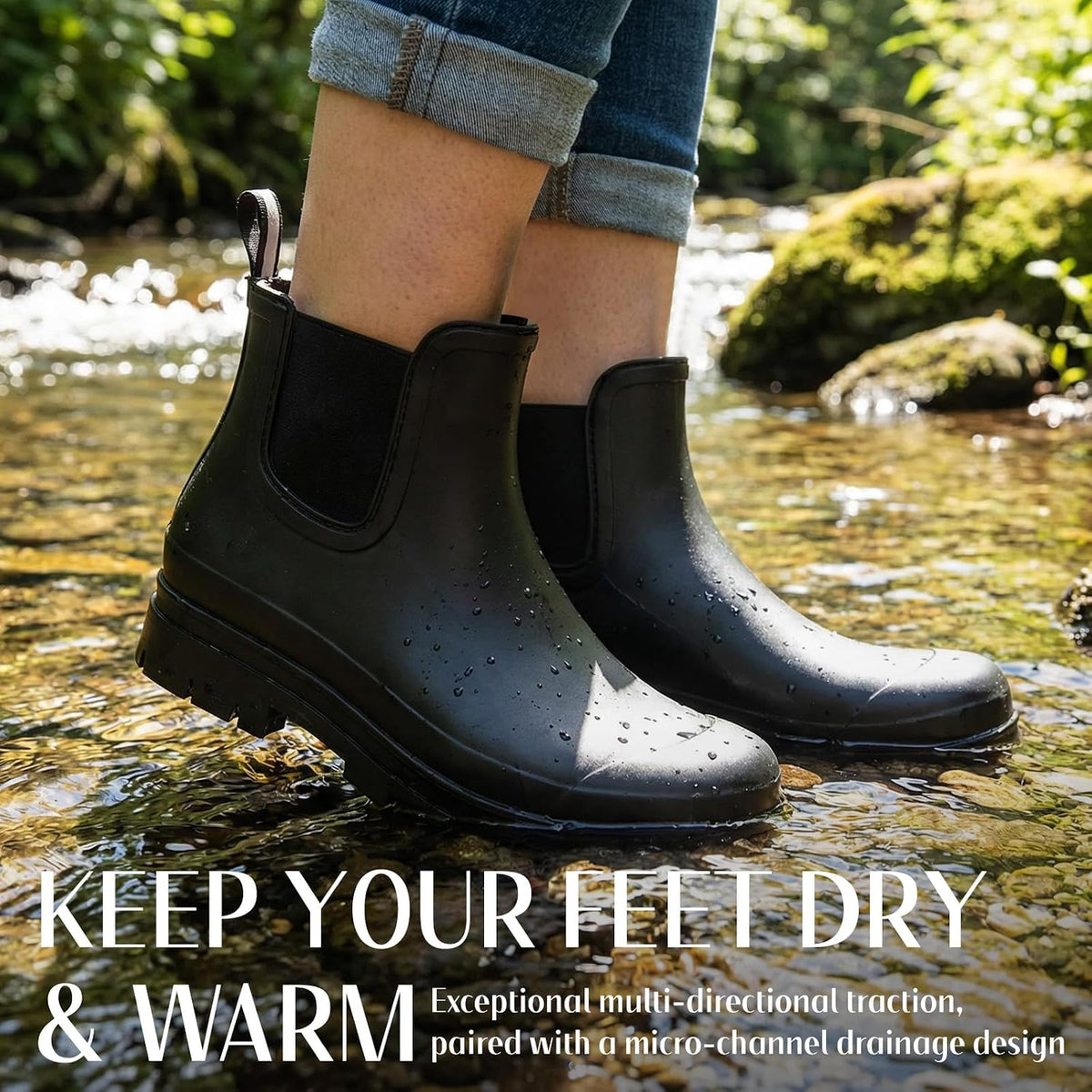 Furuian Women's Ankle Rain Boots Waterproof Chelsea Rain Boots Rubber Boots Women Short Garden Boots Anti Slip Outdoor Lightweight Work Booties