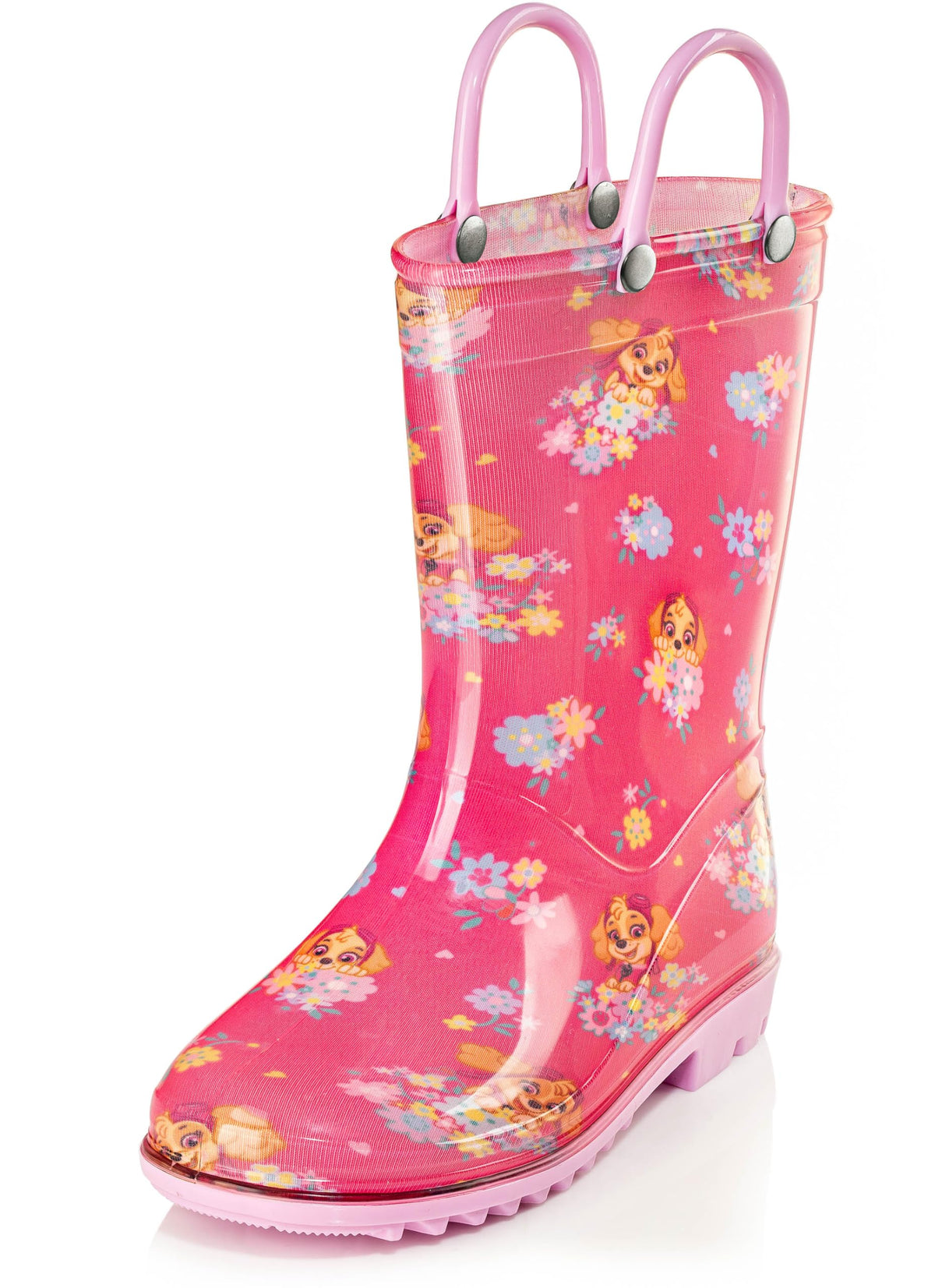 Nickelodeon Paw Patrol Girls' Waterproof PVC Rain Boots with Easy-On Handles – Toddler & Little Kid Sizes