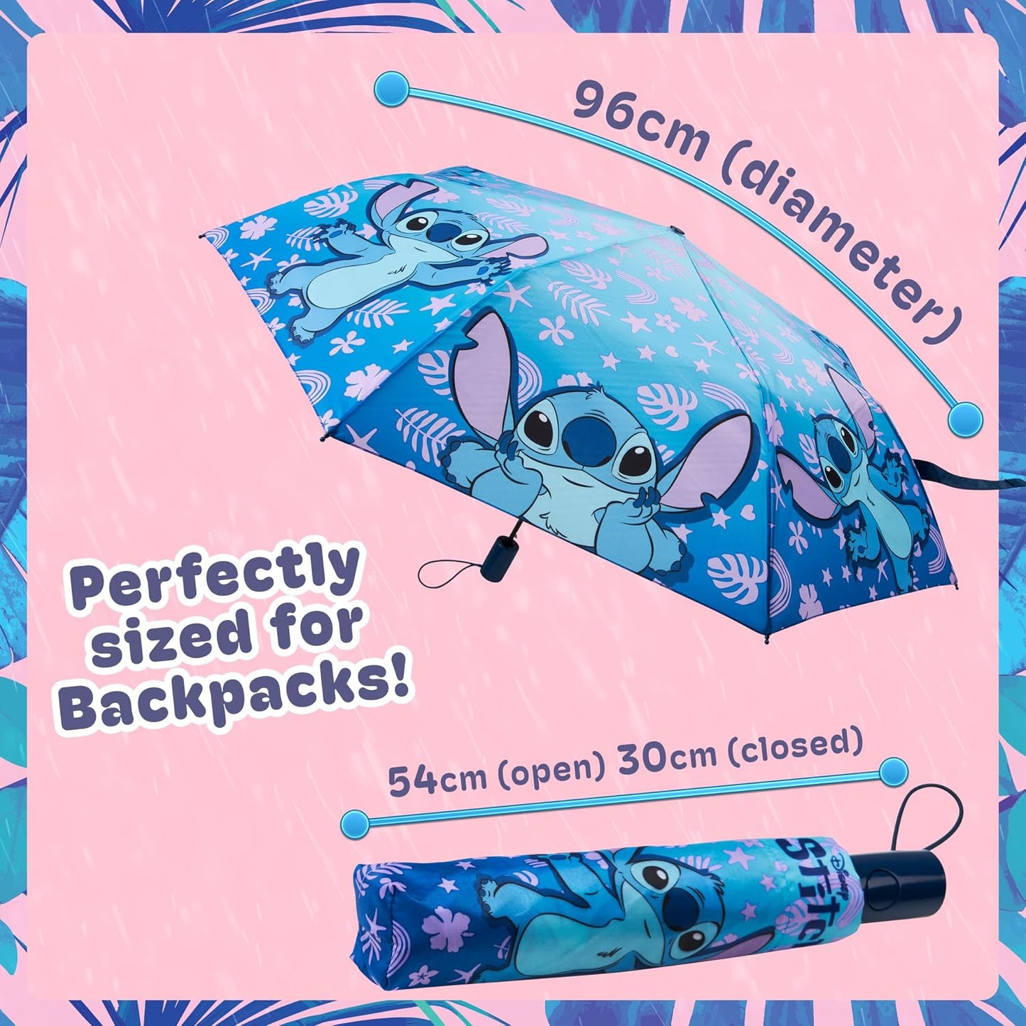 Disney Automatic Umbrella for Kids Teens Adults, Folding Telescopic Umbrella Lightweight Travel School Work, Gifts for Kids