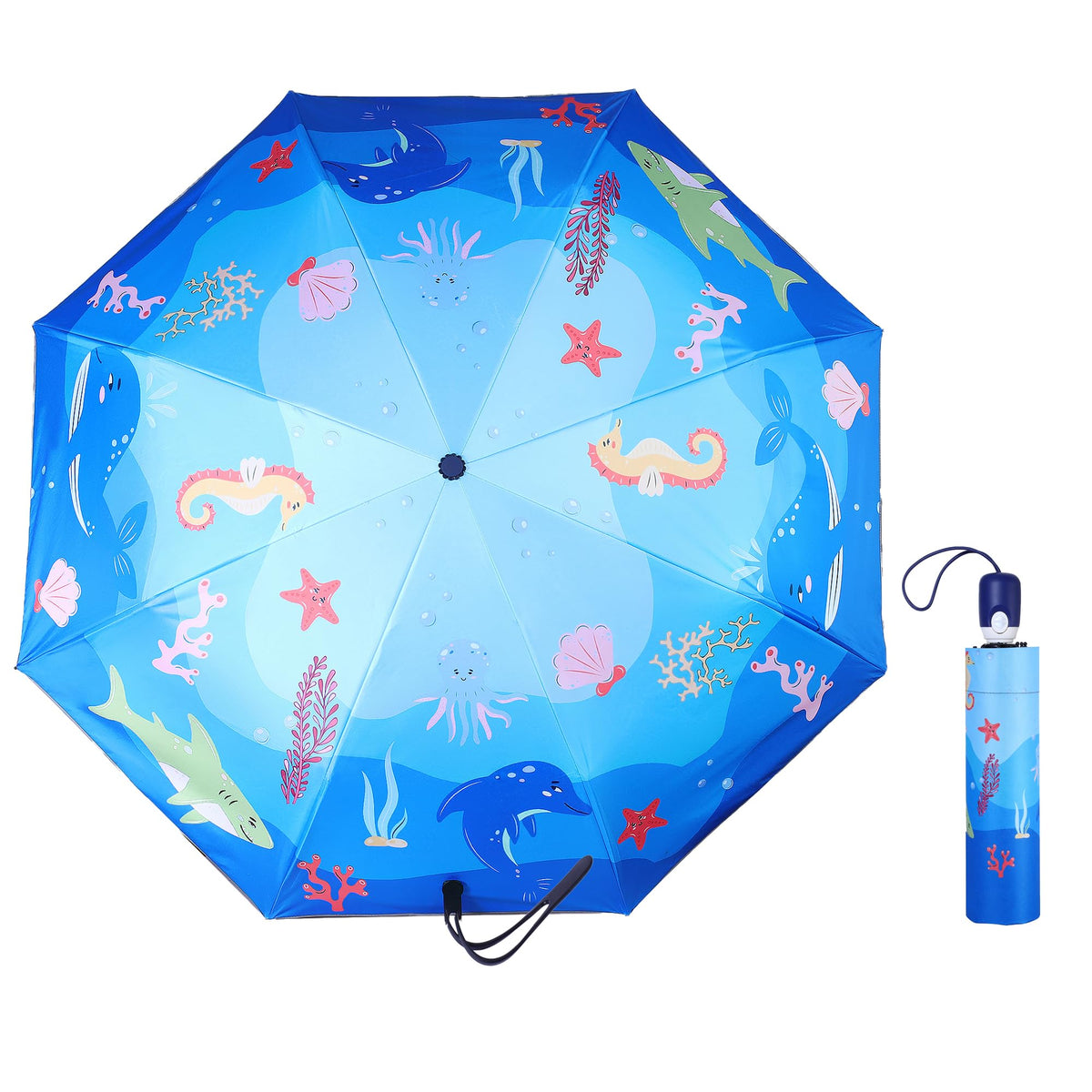 Hannstar Automatic Kids Umbrella, Folding Telescopic Toddler Umbrella for girls & boys, UV/Sun Protection - Strong and Portable - Compact, Durable, Lightweight Cute Kitty Brolly