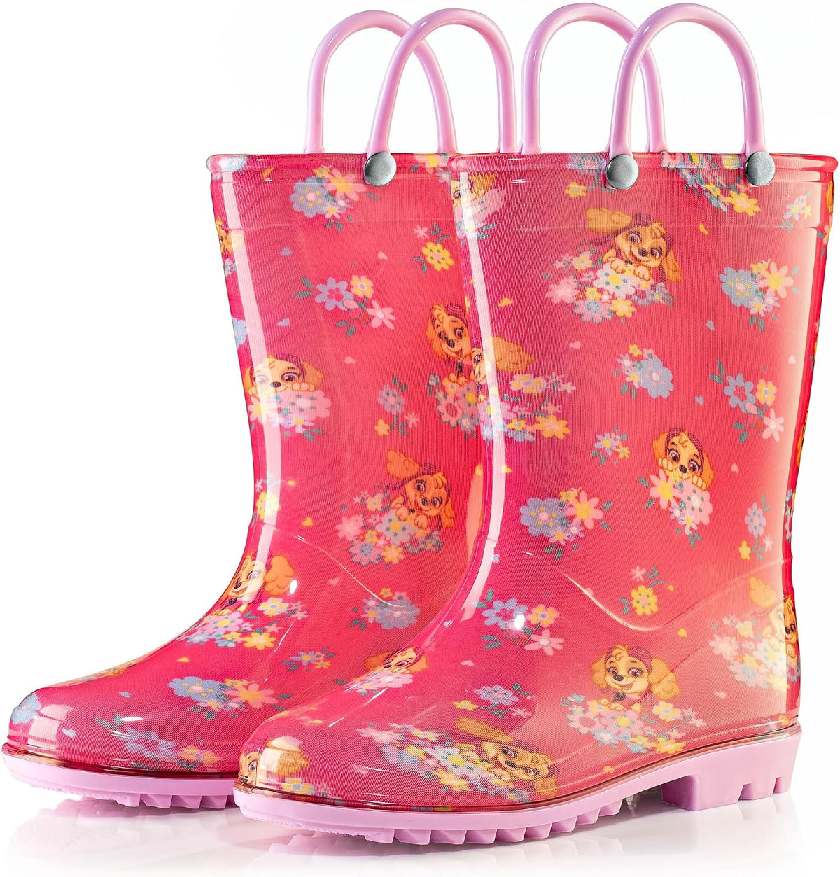 Nickelodeon Paw Patrol Girls' Waterproof PVC Rain Boots with Easy-On Handles – Toddler & Little Kid Sizes
