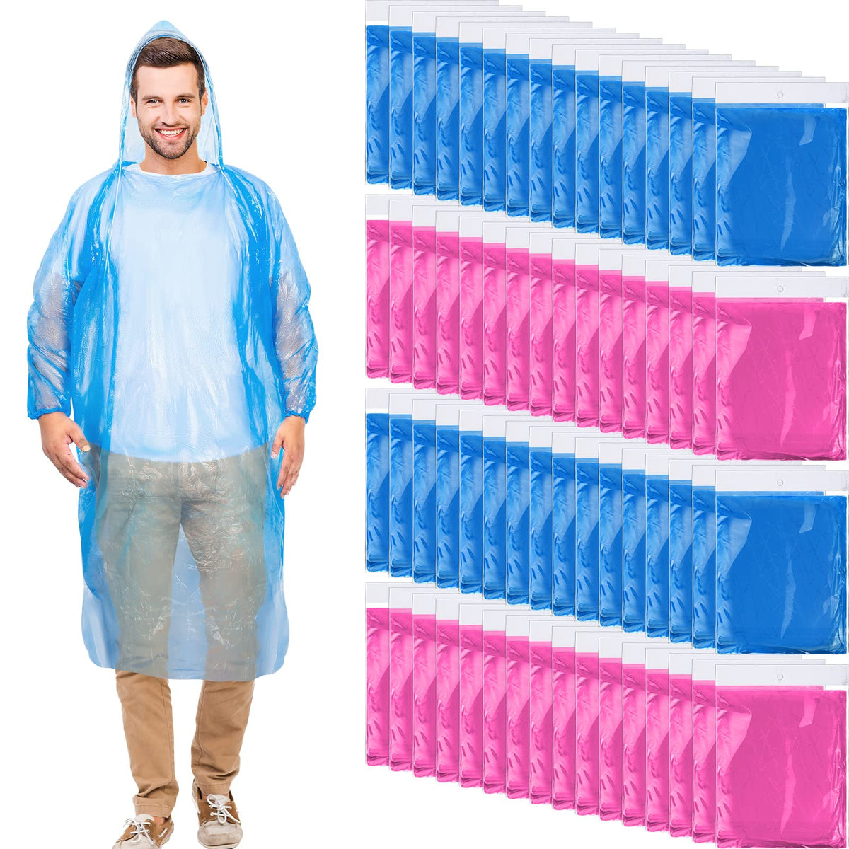 Handepo 100 Pack Rain Ponchos Bulk Disposable with Hood Adults