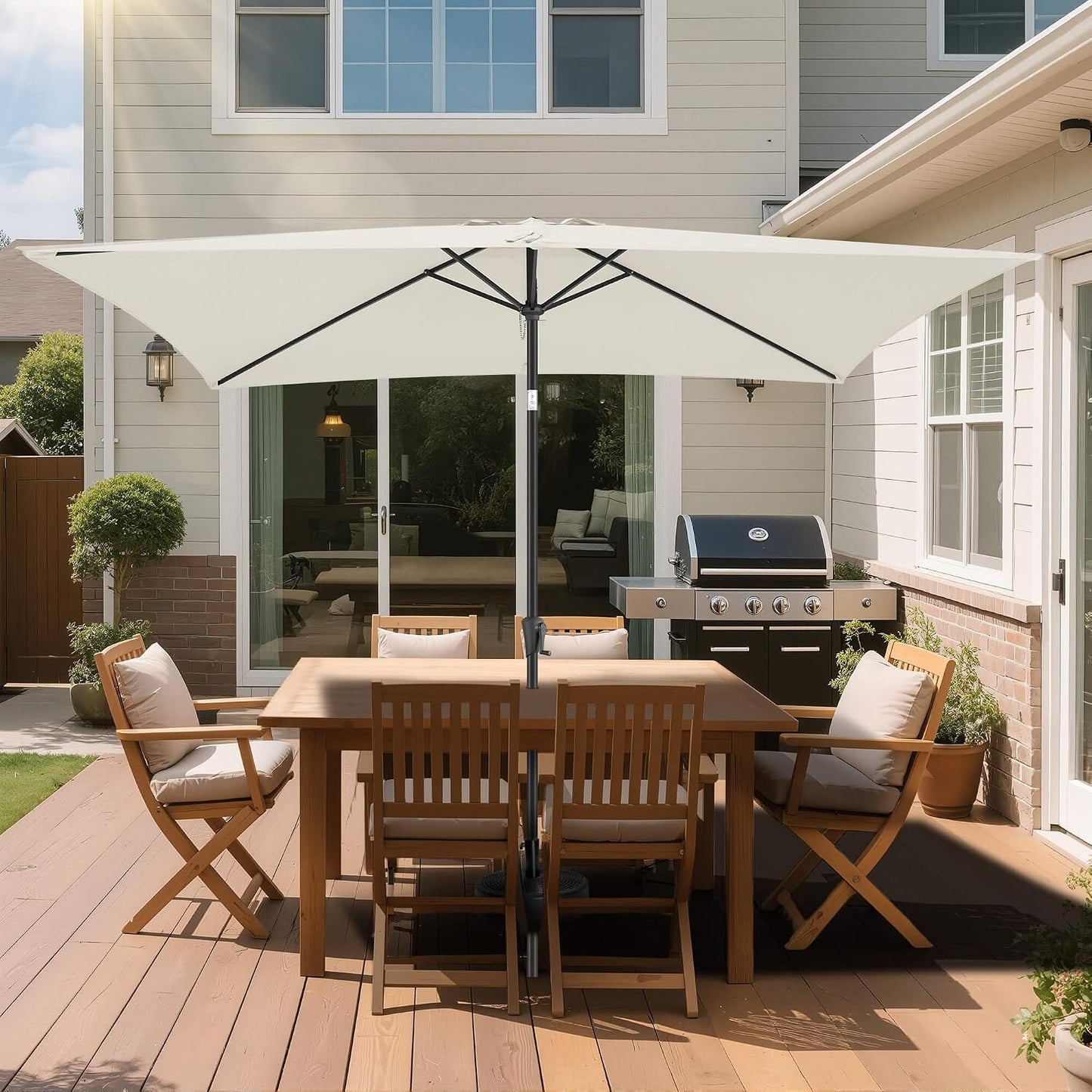 Patio Umbrella Rectangular with Button Tilt, 6.5 x 10ft Ivory | Waterproof UV Protection, Rectangle Porch Deck Umbrella for Pool, Table, Garden, Backyard, Provides Shade