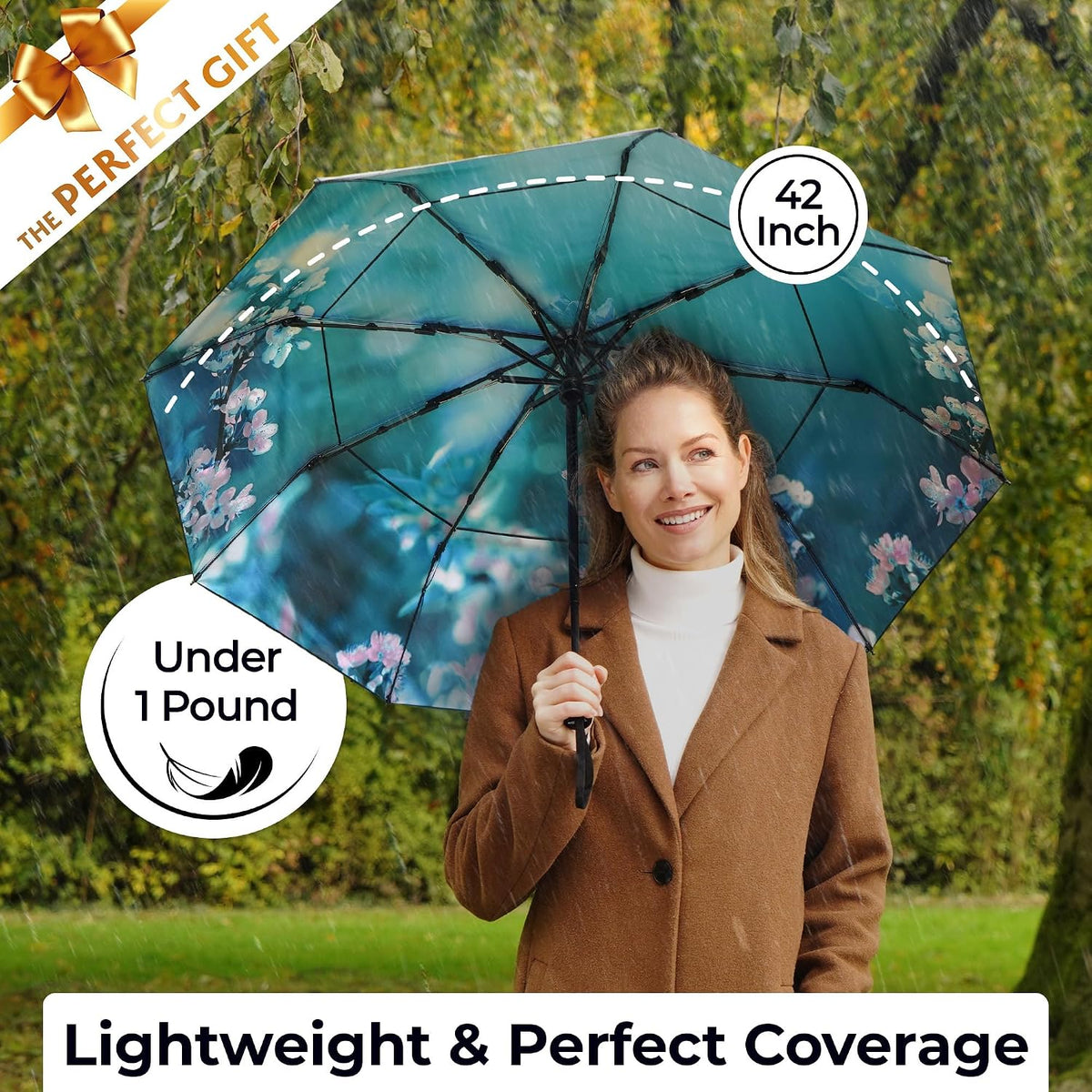 Strongest Windproof Travel Umbrella (Compact, 100MPH Wind-Tested), Light, Portable, One-Handed Use, Automatic Folding Rain Umbrella, Durable, Premium Grip, Fits Car & Backpack