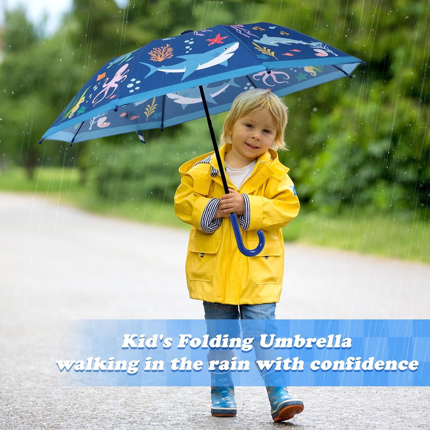 Kids Umbrella, Safety Windproof Umbrella with Easy-Grip Hook Handle for Toddler Girls and Boys