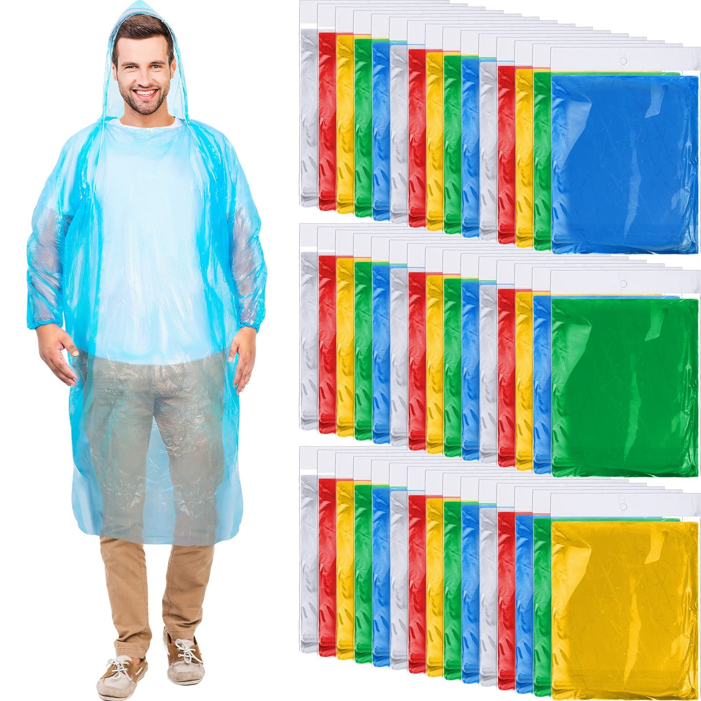 Handepo 100 Pack Rain Ponchos Bulk Disposable with Hood Adults