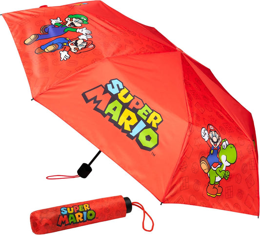 Get Trend Super Mario One Piece Hello Kitty Kids Windproof Travel Umbrella | Strong Folding Compact Umbrellas for Rain, Lightweight, Portable Kids Travel Essentials, Fits Backpack & Car, Gifts for Boys