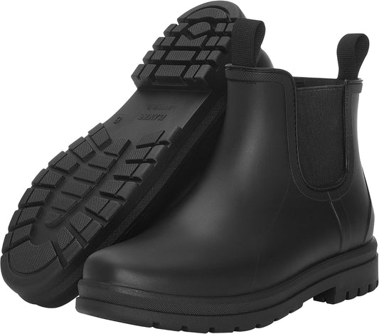 Fashion Short Rain Boots for Women, Waterproof Chelsea Ankle Boots | Non-Slip Matte Rubber Farm Boots, Lightweight Outdoor Garden Shoes And Work Booties, Arch Support, Removable Comfort Insole