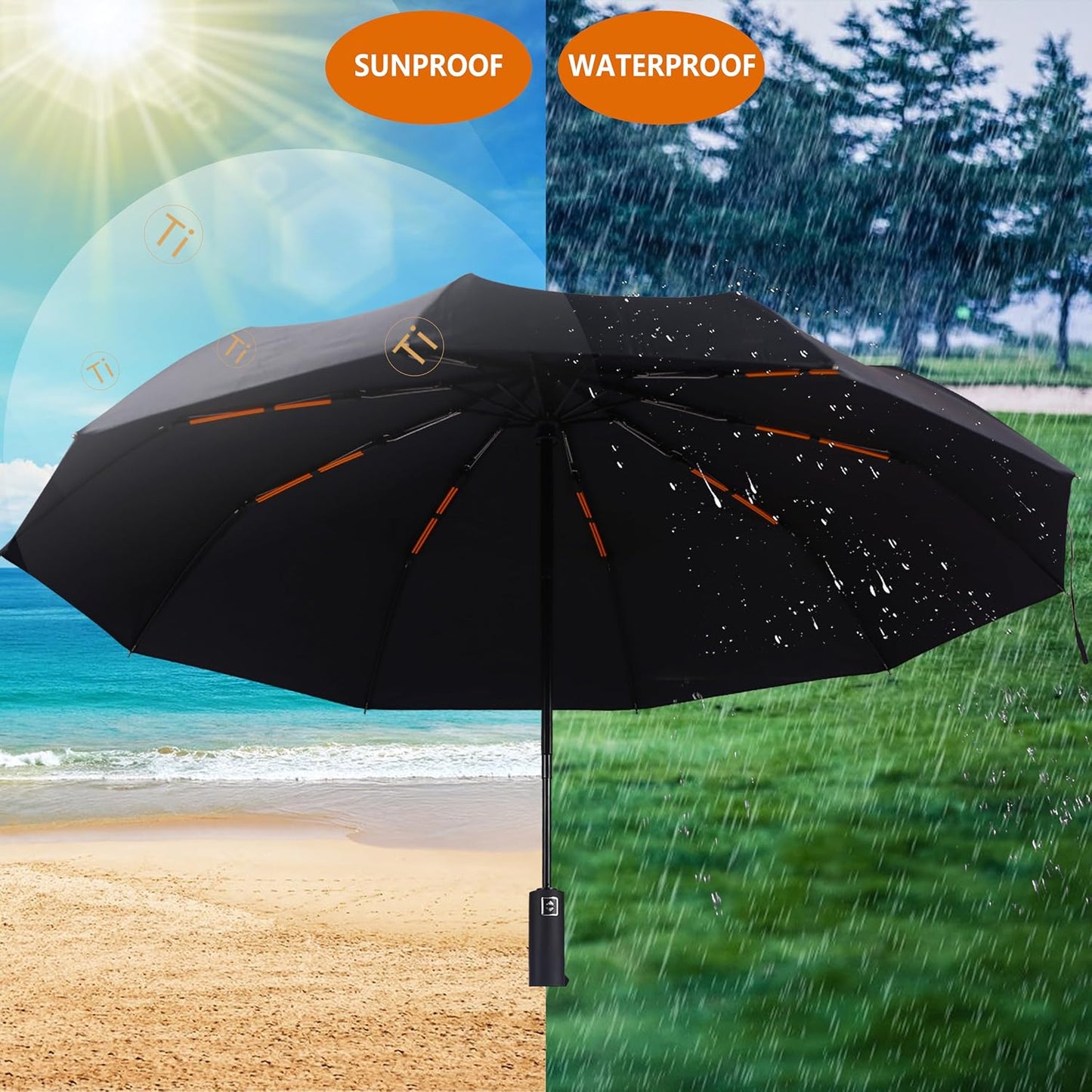 Bluinzi 2 Pack 46 Inch Compact Umbrellas for Rain, Travel, Double 10-rib | Better Value: 2 Pack 46 Inch Umbrellas, Travel Size, Simple and Durable, Small Portable Auto Windproof