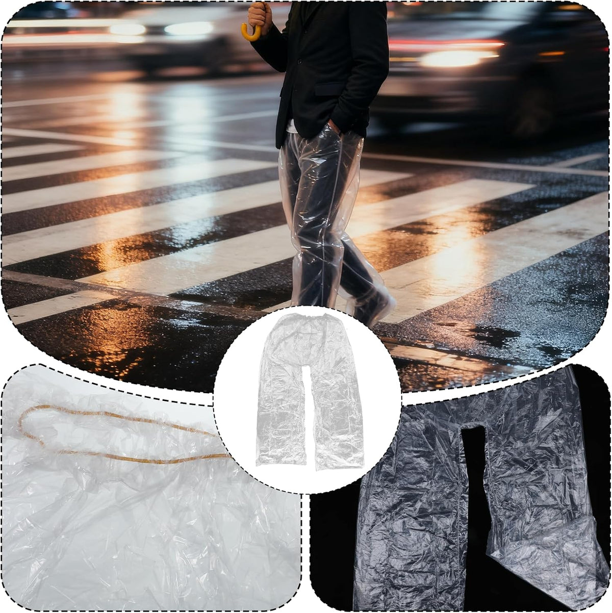 4 PCS Disposable Rain Pants, Unisex Adult Waterproof Long Tube Rain Pant with Shoe Cover, Thickened Plastic Foot Wrapped Rainpants Outdoor Activities Travel Cycling