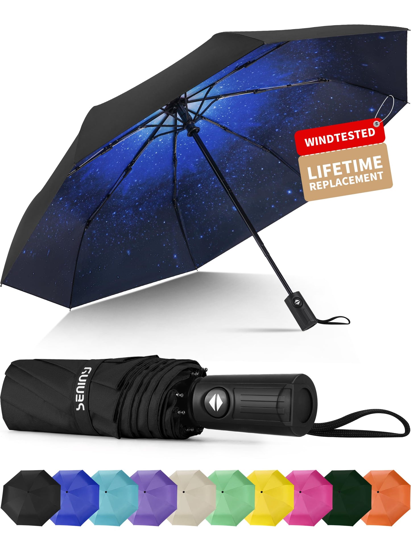 Seniny Windproof Travel Umbrella, Automatic Umbrellas for Rain, Portable & Compact Umbrellas for Backpack, Strong UV for Protection, Folding Small Sun Umbrella for Car, Walking