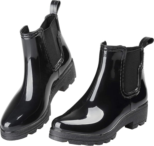 Women's Short Rain Boots Waterproof Slip On Ankle Chelsea Booties