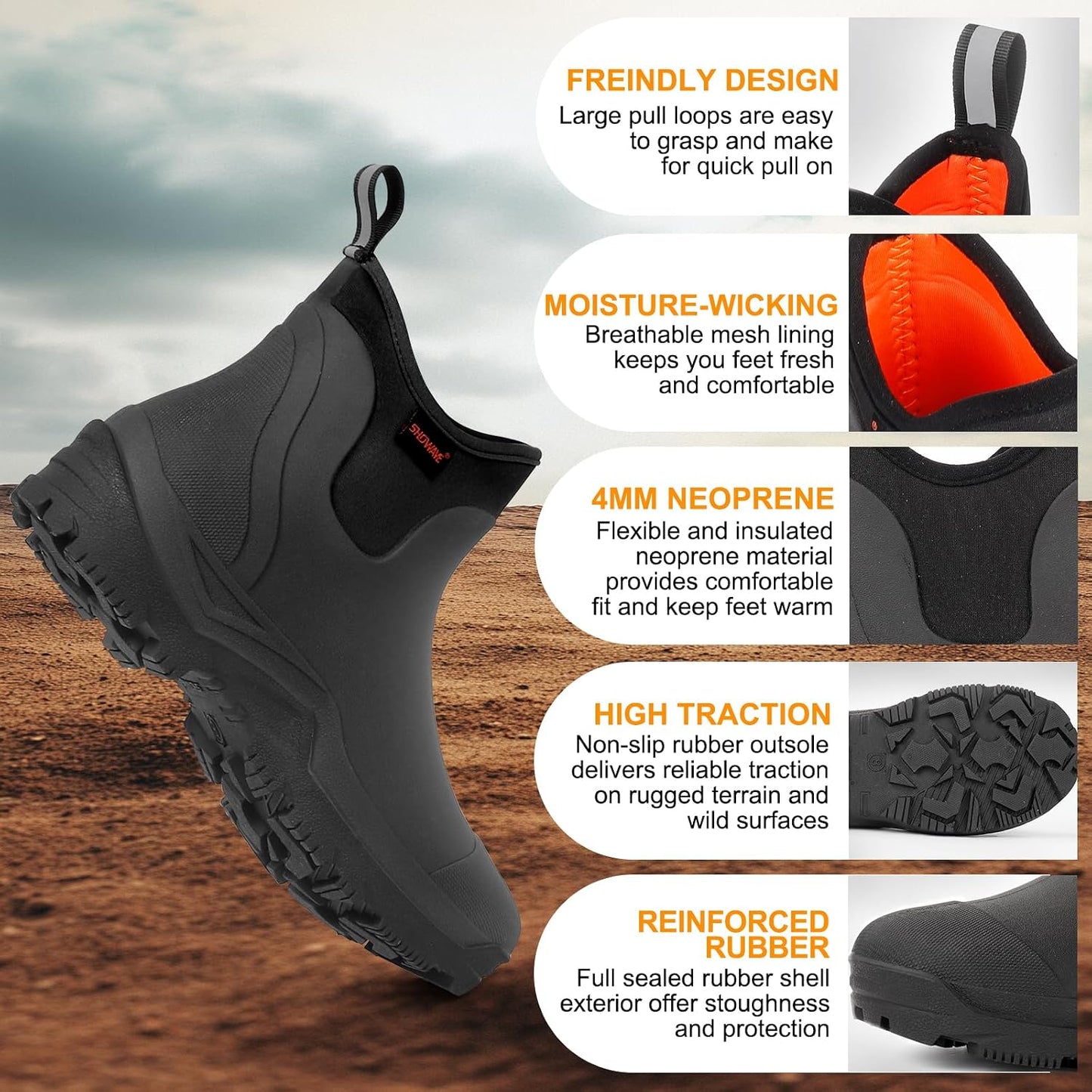 Waterproof Slip-on Rain Boots Men Lightweight Mud Rubber Booties | Ultra-light Ankle Rain Booties Insulated Garden Mud Fishing Boots For Farm Yard Outdoor