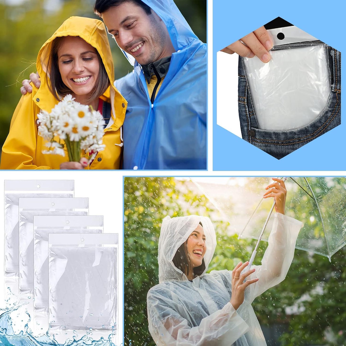 Handepo 100 Pack Rain Ponchos Bulk Disposable with Hood Adults