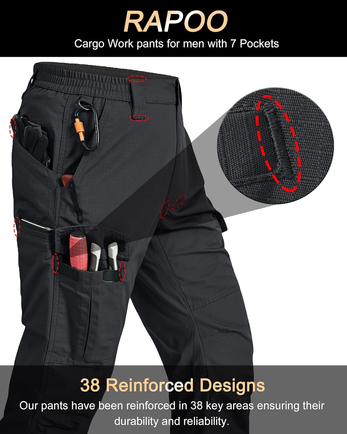 Mens Cargo Pants Ripstop Breathable Tactical Hiking Pants with 7 Pockets | Heavy Duty Multi Pockets Relaxed Fit Breathable Hunting Working Carpenter Construction Water Resistant Waterproof Outdoor