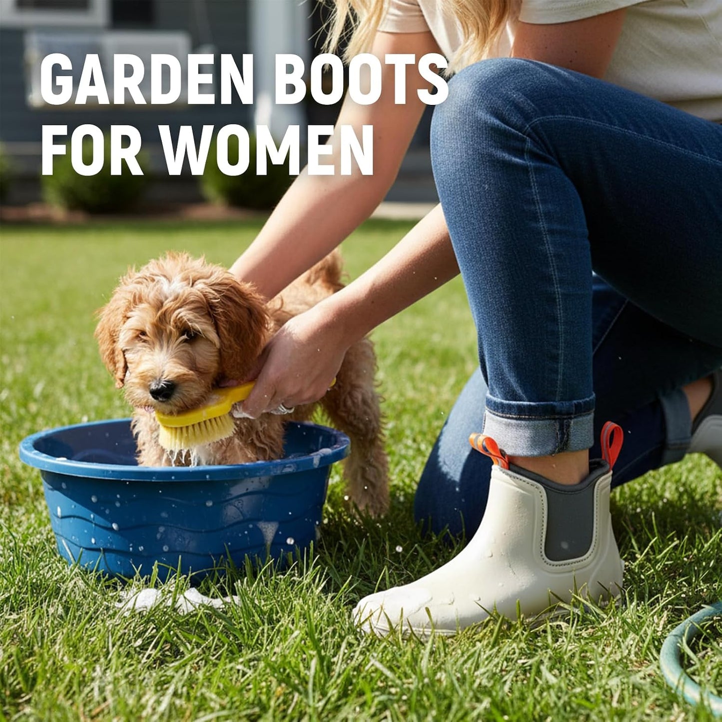 Women's Deck Boots Waterproof Ankle Rain Boots | Outdoor Fishing Garden Boots for Women, Anti-Slip Shoes, Lightweight Comfortable Work Shoes