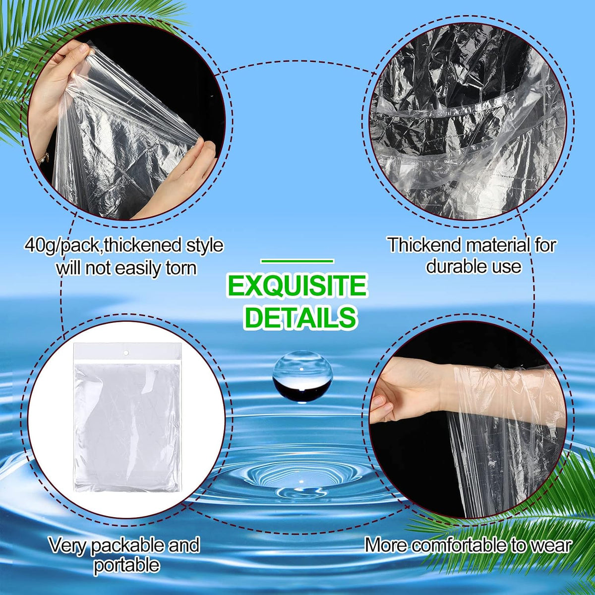 Handepo 100 Pack Rain Ponchos Bulk Disposable with Hood Adults