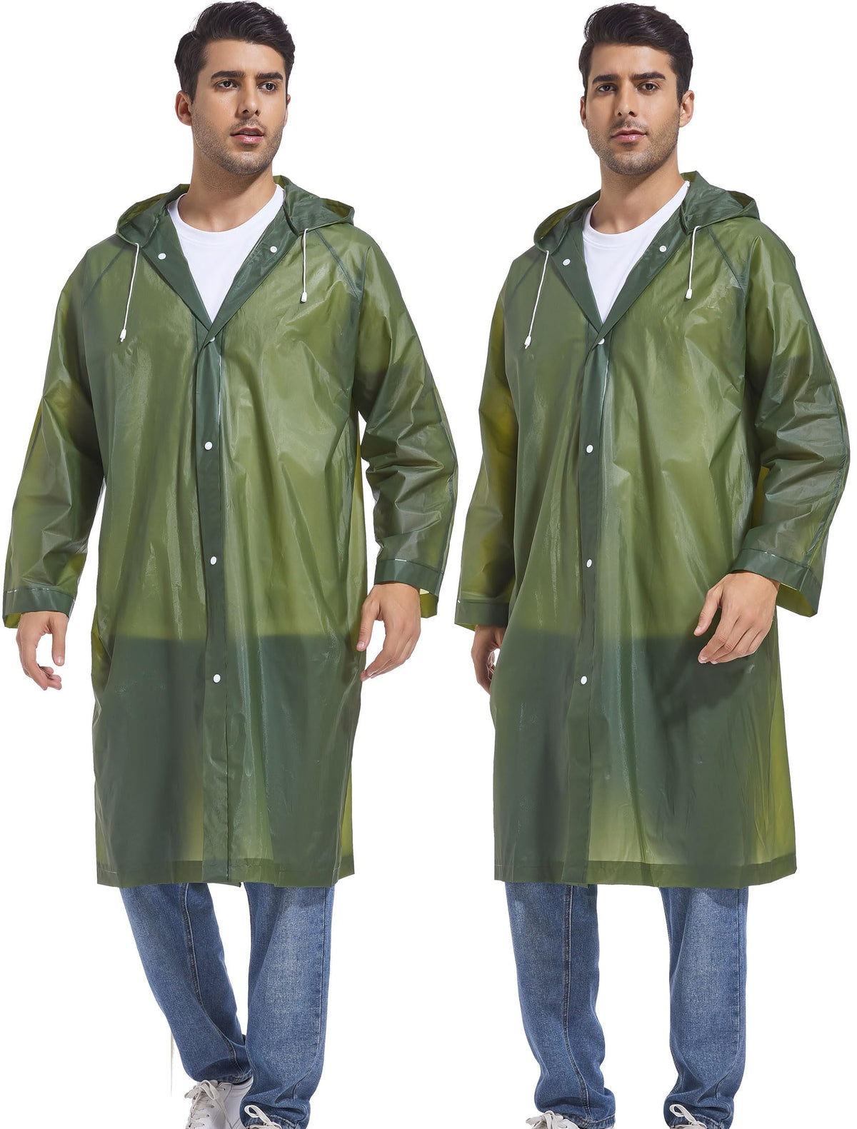 2-Pack Reusable Rain Ponchos for Adults, HOOMBOOM Raincoats Emergency for Women/Men with Drawstring and Sleeves