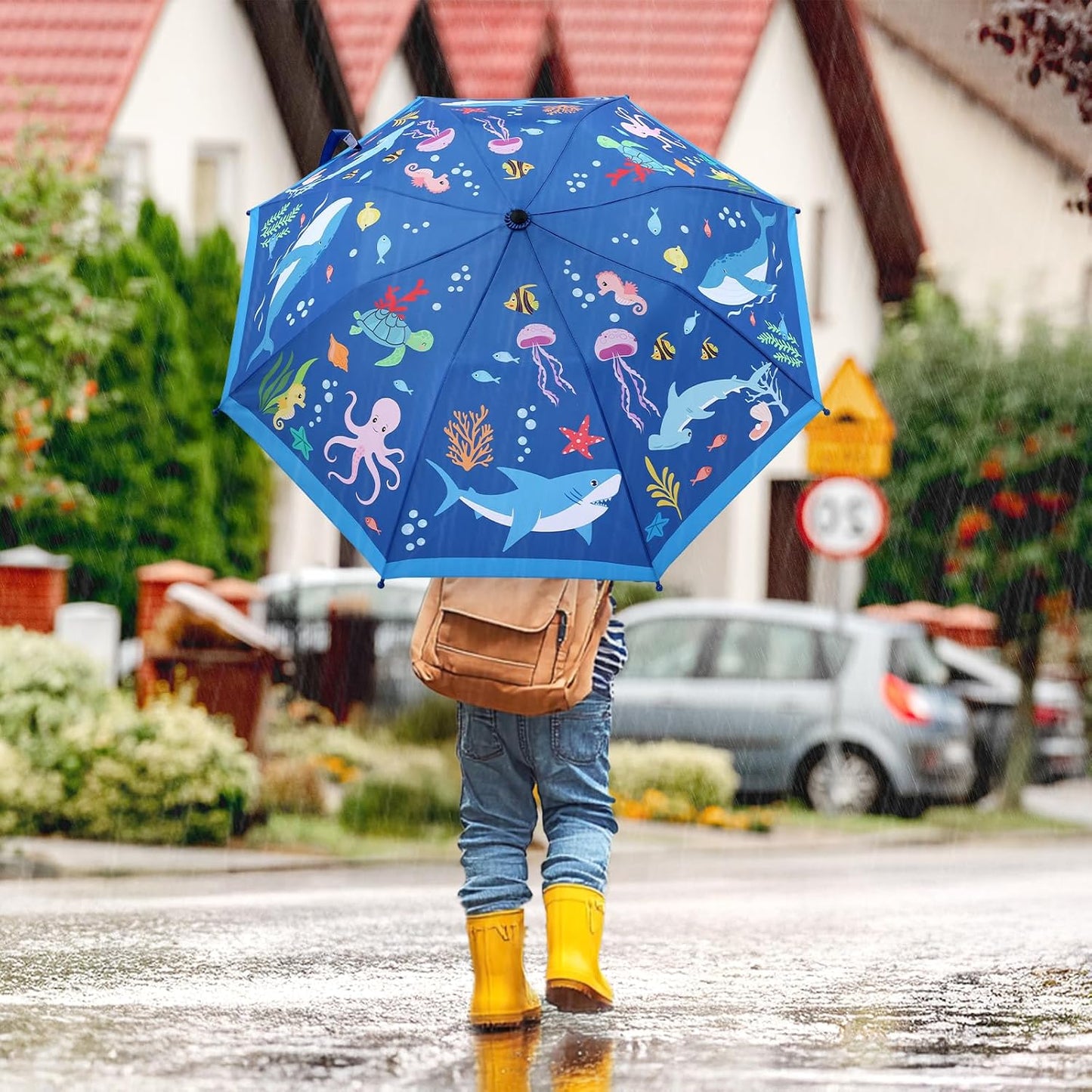 Kids Umbrella, Safety Windproof Umbrella with Easy-Grip Hook Handle for Toddler Girls and Boys