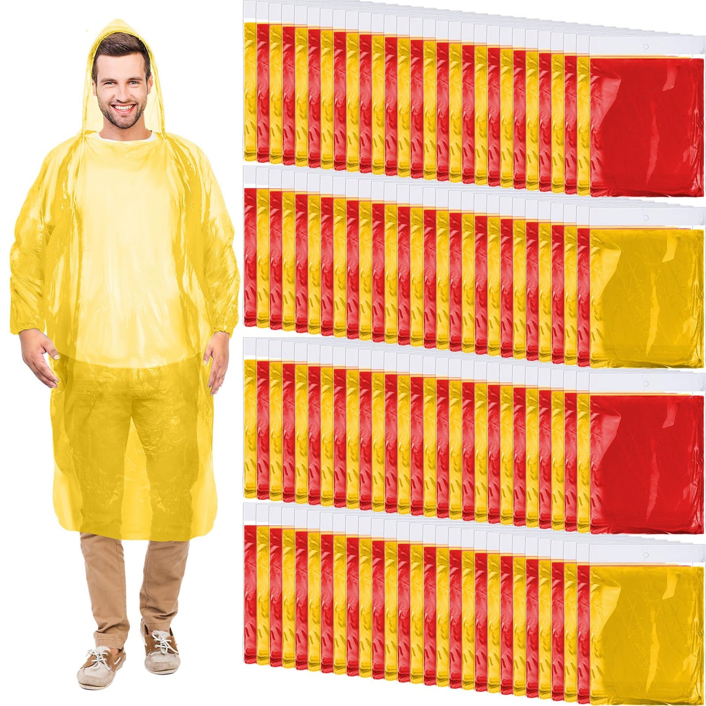 Handepo 100 Pack Rain Ponchos Bulk Disposable with Hood Adults