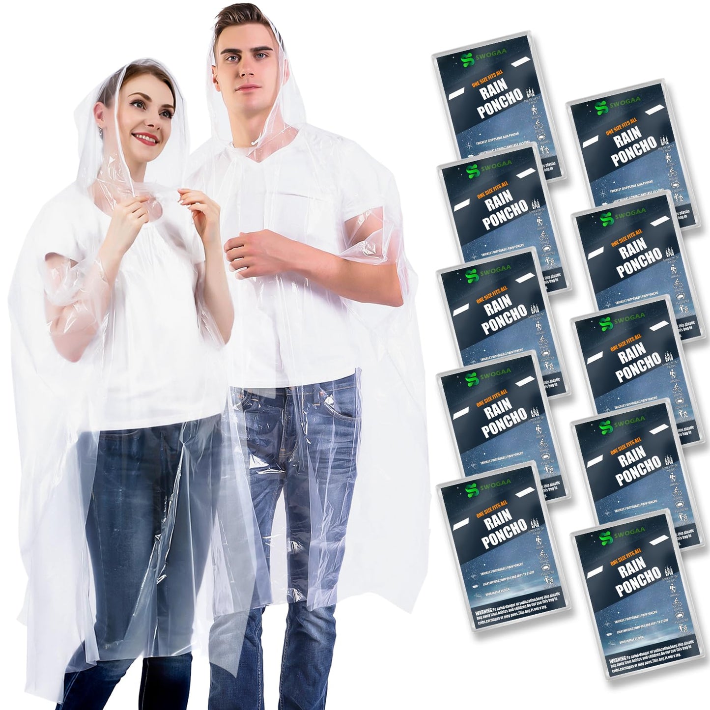 Disposable Rain Ponchos for Kids & Adults 6/10 Pack Extra Thick | Family Pack, Kids 6 Pack, Adults 6 & 10 Pack, Lightweight & Waterproof Emergency Ponchos for Travel & Theme Parks