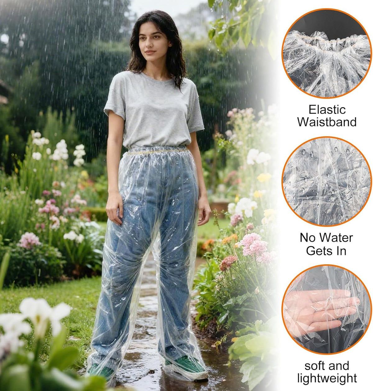 4-Pack Disposable Rain Pants for Men & Women - 53in Long Emergency Waterproof Rain Pant with Shoe Boot -Thickened Plastic Foot Wrapped Rainpants Covers for Outdoor Cycling Fishing