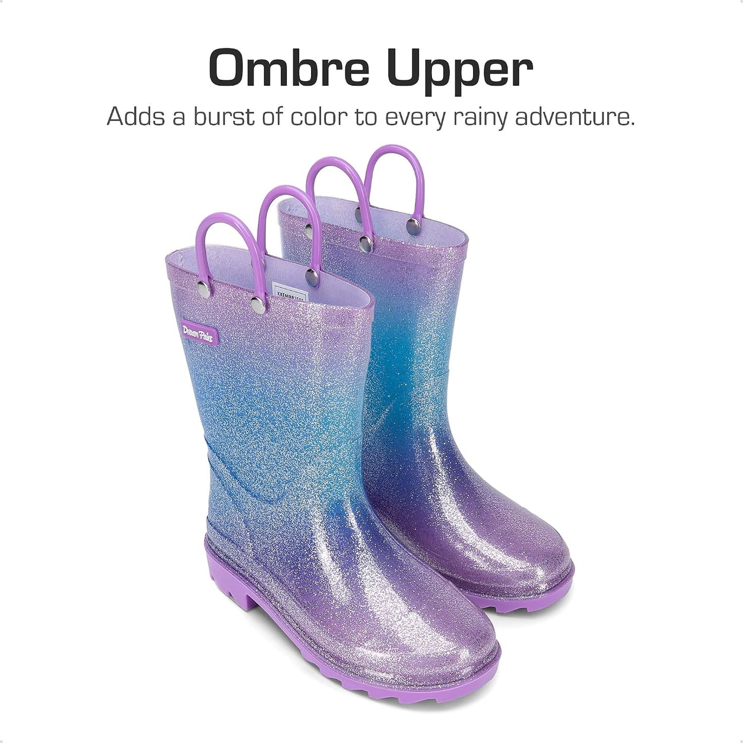 DREAM PAIRS Kids Glitter Rain Boots | Waterproof,Easy-on handles,Lightweight,Non-Slip sole,Rain puddle outdoor play,Girls Boys Toddler