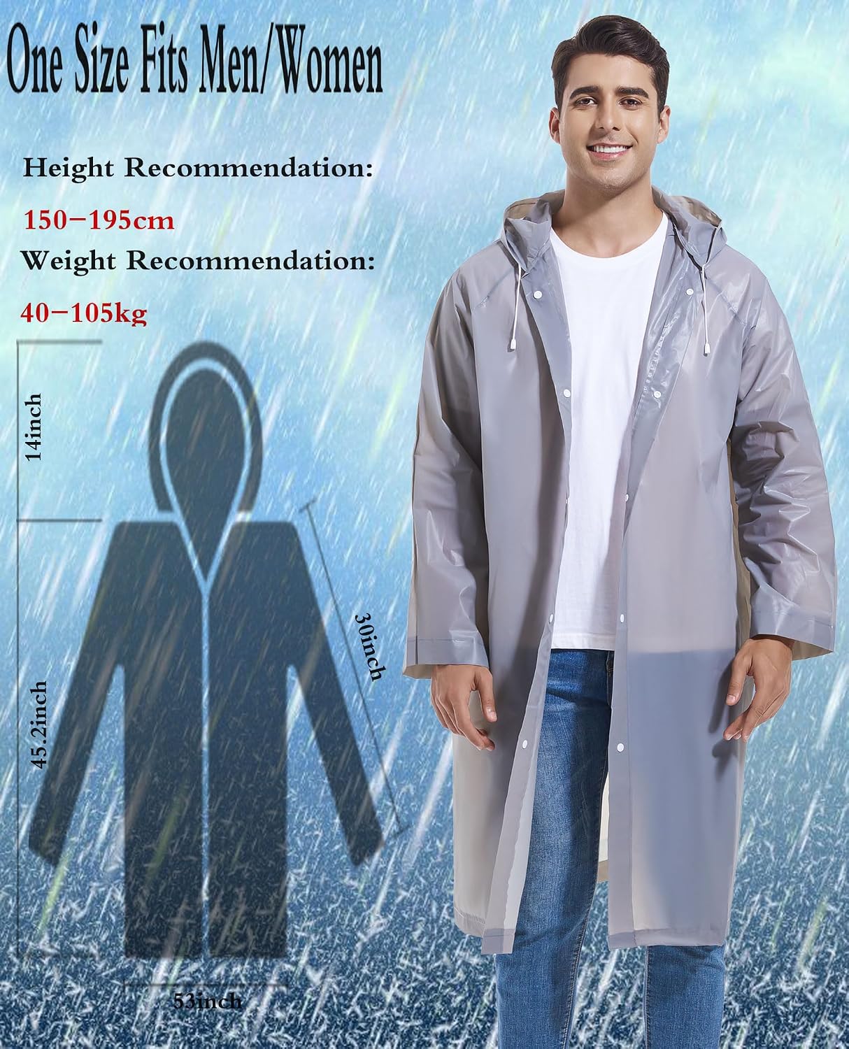 2PCS Rain Ponchos for Adults Reusable Rain Coats for Adults Rain Jackets Raincoats for Men Women