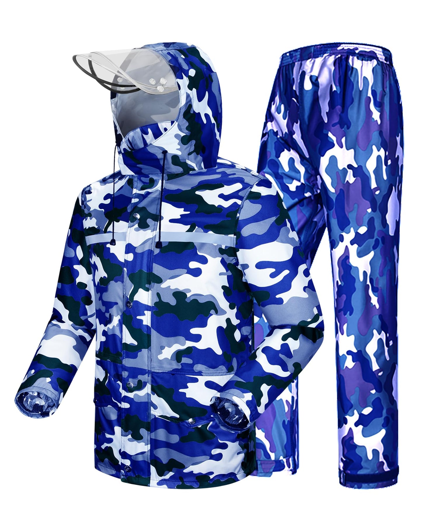 Rain Suit Waterproof Hi Vis Raincoat Reflective Rain Gear Unisex | Rain Jacket and Pants, Detachable Clear Brim, Waterproof Zip, Breathable Mesh Lined, Anti-storm, Work, Hiking, Riding