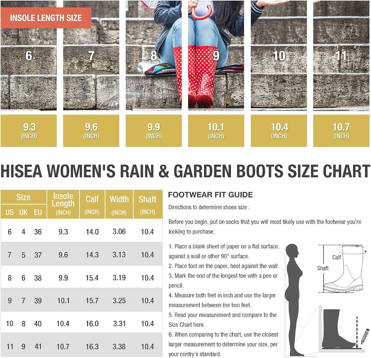 HISEA Women's Rain Boots Waterproof Mid Calf Garden Farm Rubber Boots | Wide Calf Slip-Resistant Rubber Ladies' Boots Lightweight for Garden, Farm, Outdoor Work & Rainy Days