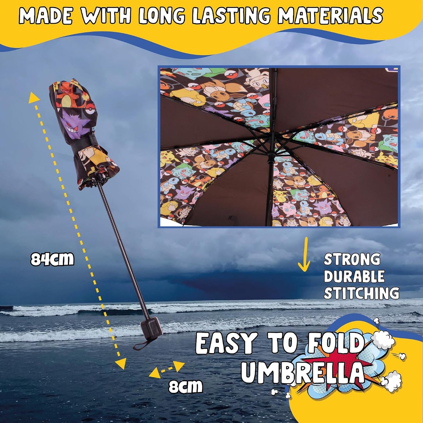 Pokémon Pokemon Umbrella for Adults Teens Kids - Folding Telescopic Umbrella Lightweight Travel School Work Gifts