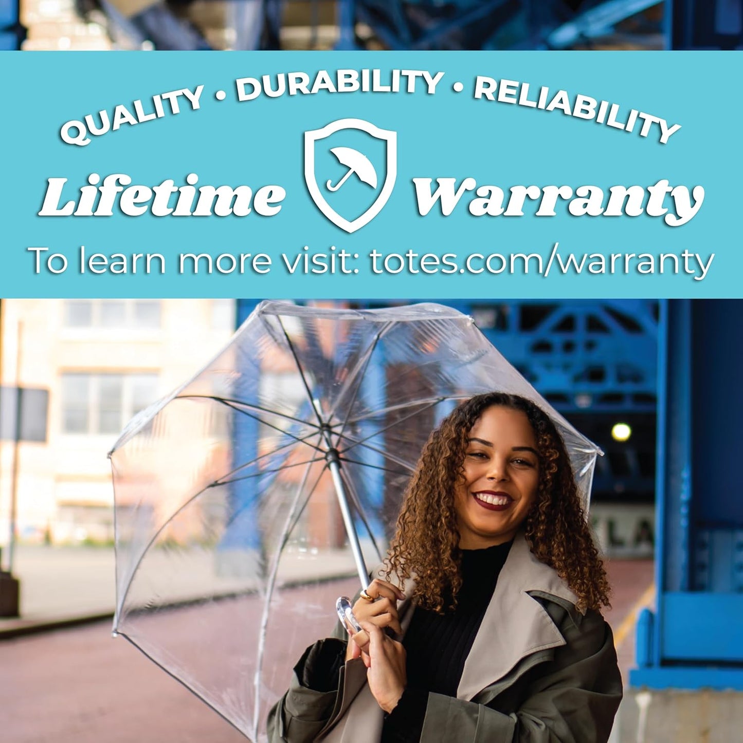 Totes Adult Bubble Umbrella with Dome Canopy and Lightweight Wind and Rain Protection