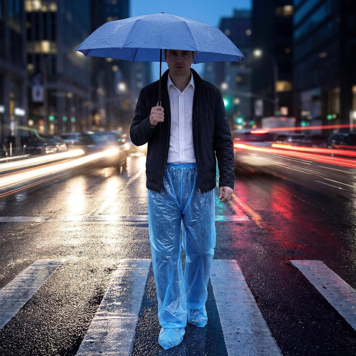 2 Pcs Disposable Rain Pants, Unisex Adult Long Tube Rain Pant with Shoe Cover Waterproof Thickened Long Pant Boot Covers for Outdoor Activities Fishing Travel Cycling (White, Blue)