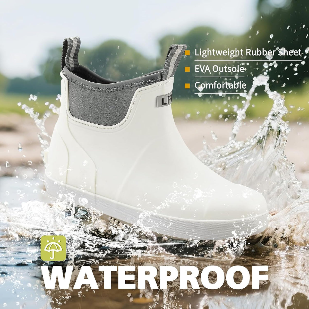 Women's Deck Boots, Waterproof Ankle Rain Boots with Anti-Slip Traction, Rubber Garden & Fishing Boots for Boating, Camping, Farming & Outdoor Work