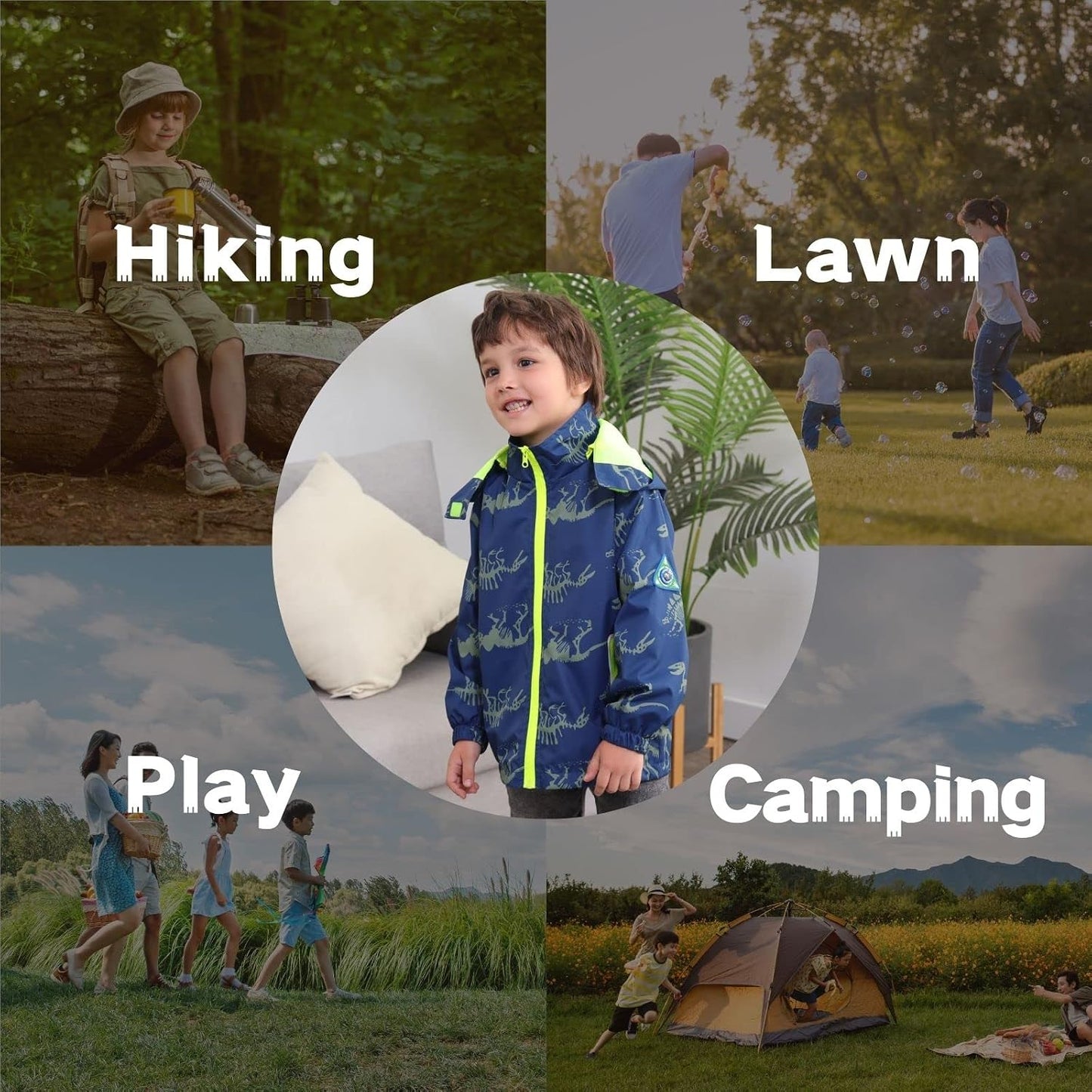 Boys Rain Jacket with Detachable Hood Lightweight Raincoats for Kids