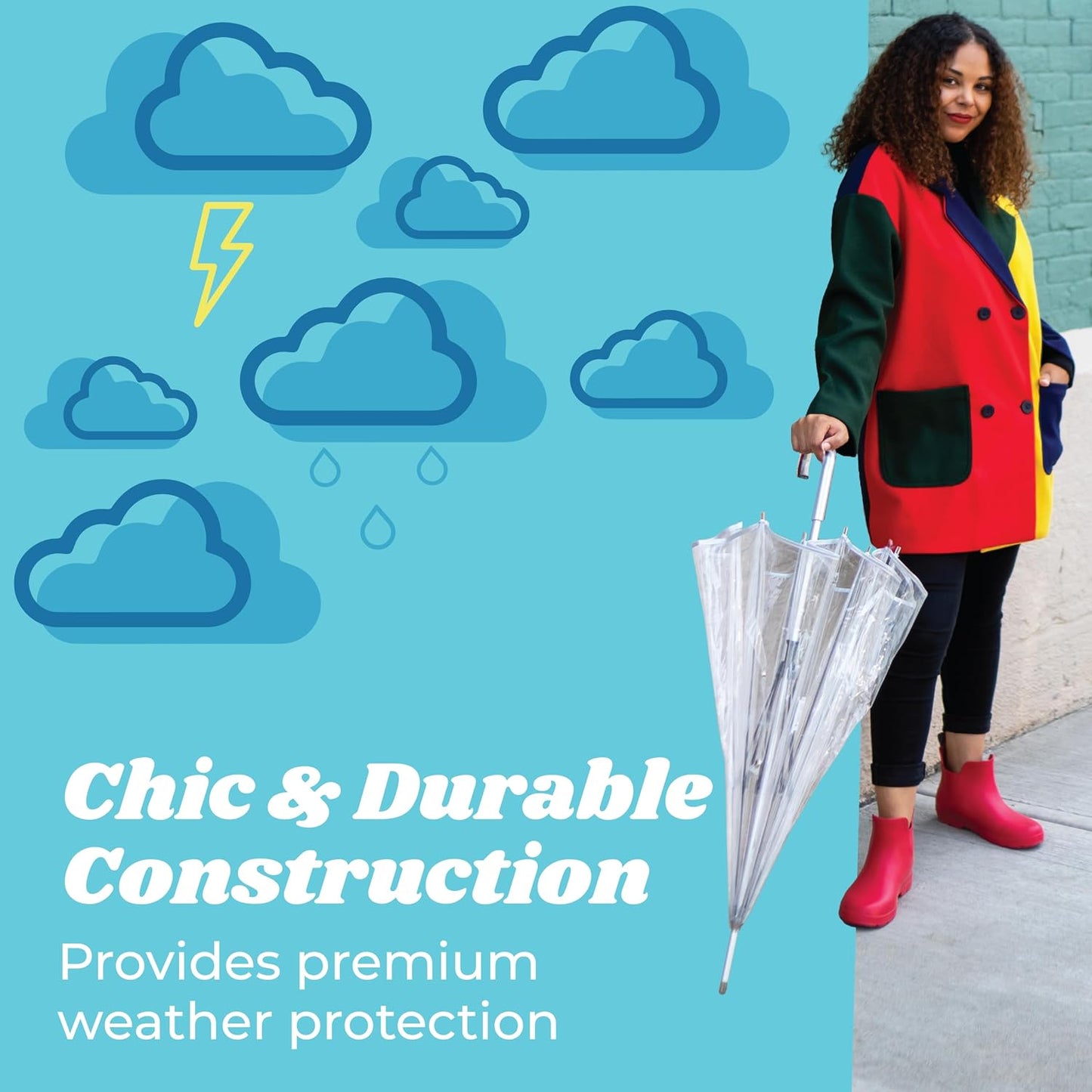 Totes Adult Bubble Umbrella with Dome Canopy and Lightweight Wind and Rain Protection