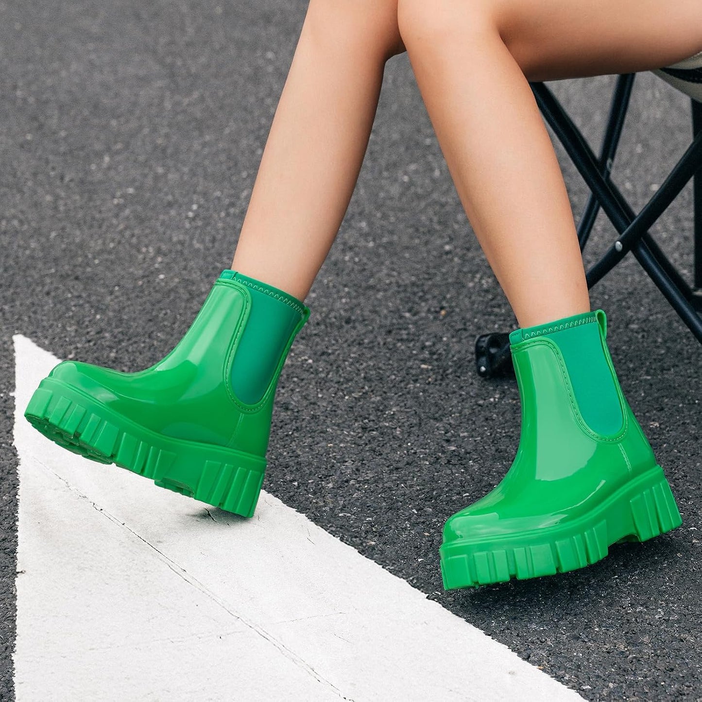Womens Rain Boots Ankle Waterproof Garden Shoes Fashion Wellington Rubber Rainboots Slip-Resistant Work Shoes for Outdoor Work Music Festival Picnic