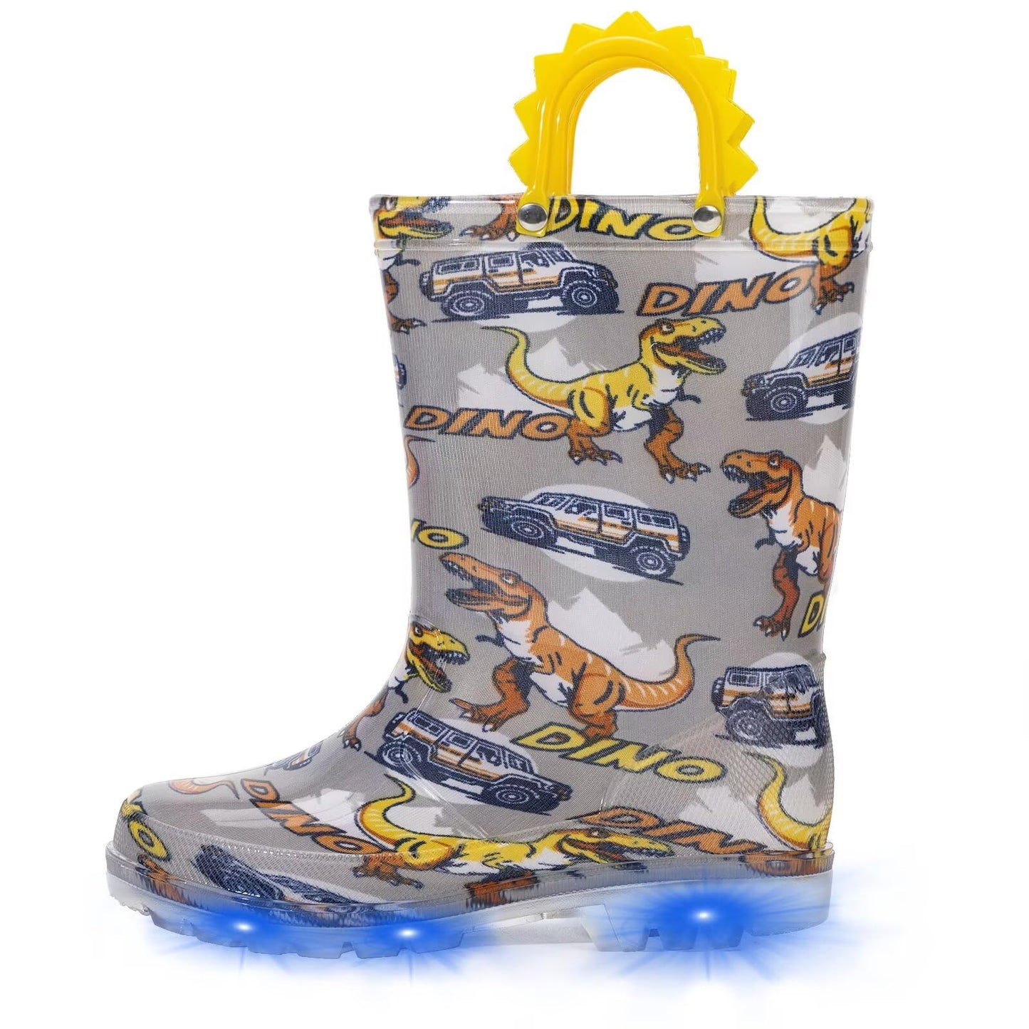 EUXTERPA Toddler Kids Light-Up Rain Boots | Waterproof, Glitter, Cartoon Pattern, Easy-On Handles, LED Flashing Non-Slip Sole, Puddle Play, Outdoor, Children Girls Boys