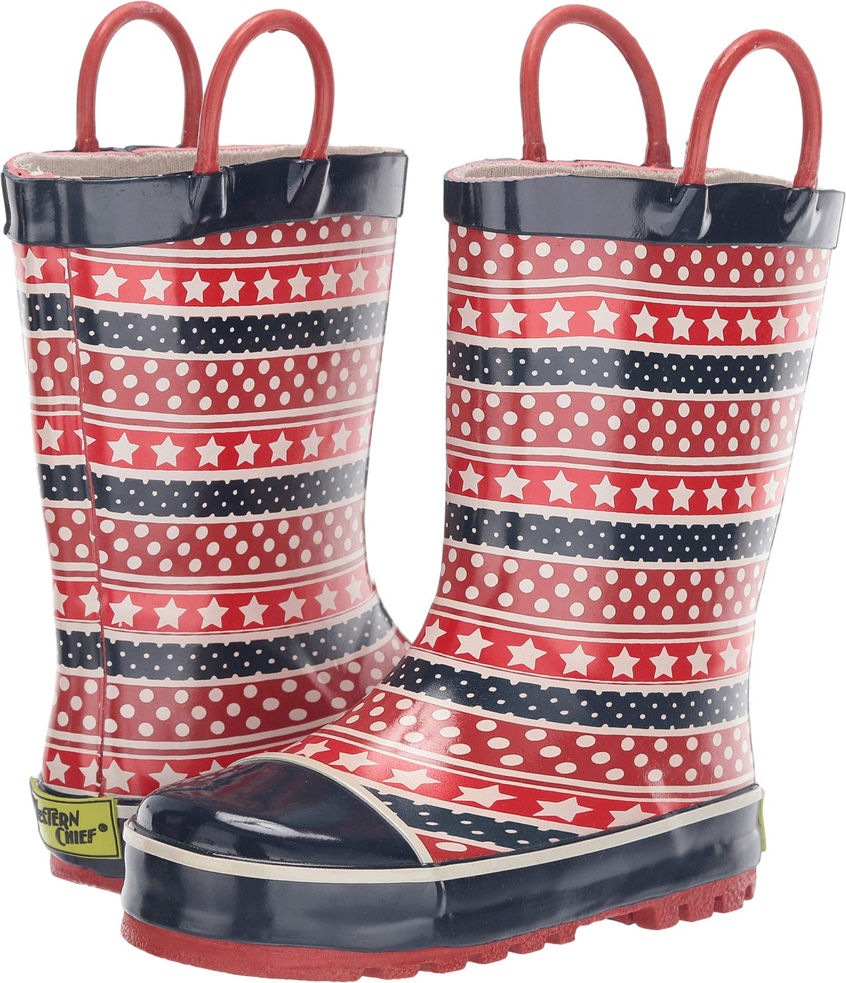 Western Chief Boys Waterproof Printed Rain Boot with Easy Pull On Handles