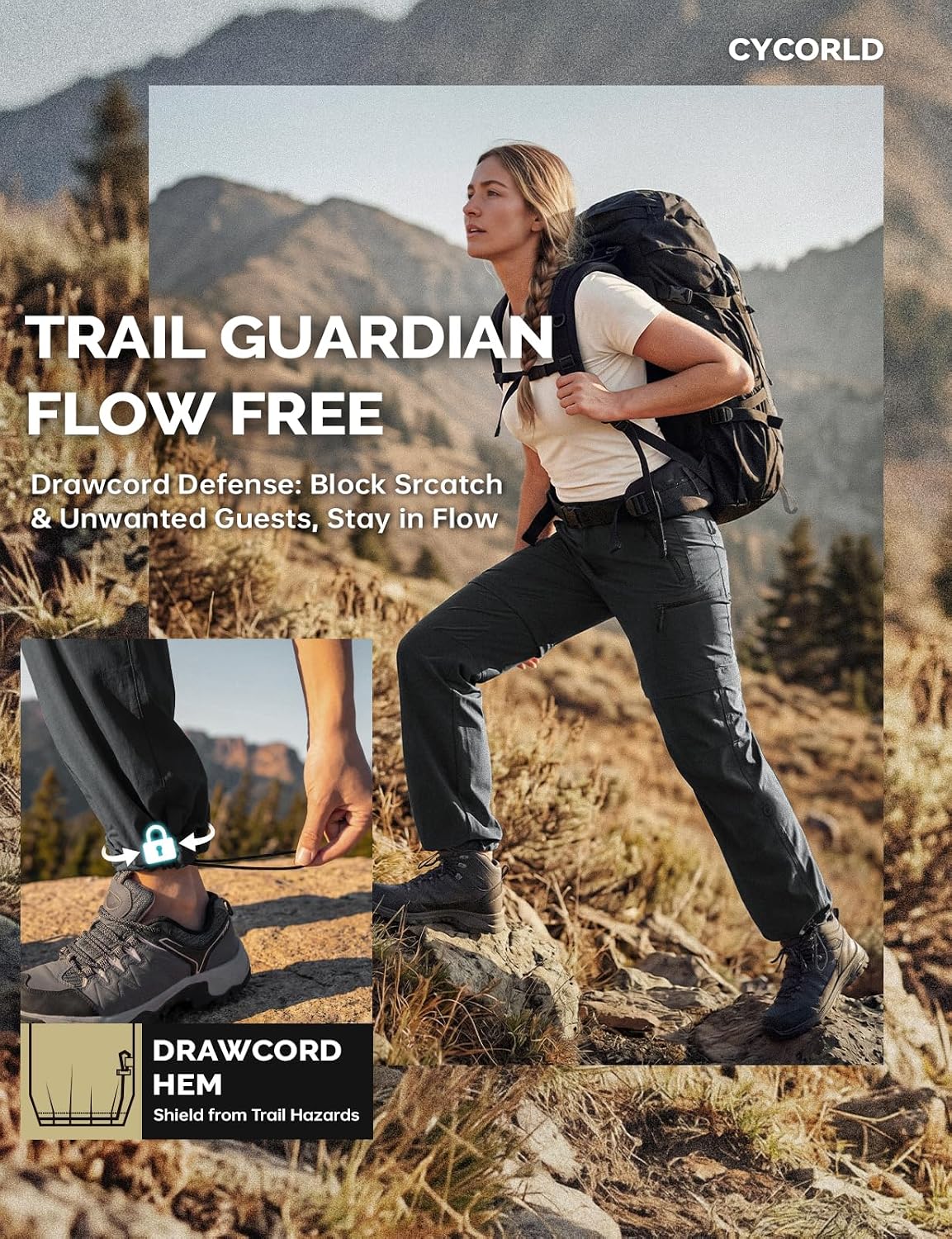Cycorld Women's Convertible Hiking Pants Lightweight | Breathable, Quick Dry, Water Resistant, Stretch, 3-in-1, Zip off, All-Weather Adaptable, Ideal for Outdoor, Travel & Daily