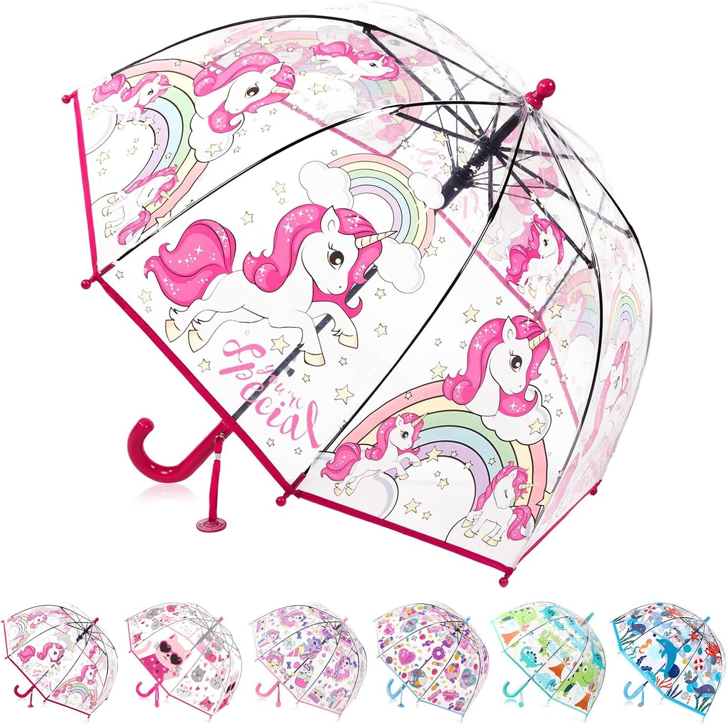 Kids Clear Bubble Umbrella for Rain, Easy Grip, Girls Boys | 39 In Transparent Dome, Windproof, Pinch-Proof Closure, Rounded Tips, Lightweight, School, Travel, Toddler, Rain Gear
