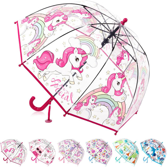Kids Clear Bubble Umbrella for Rain, Easy Grip, Girls Boys | 39 In Transparent Dome, Windproof, Pinch-Proof Closure, Rounded Tips, Lightweight, School, Travel, Toddler, Rain Gear