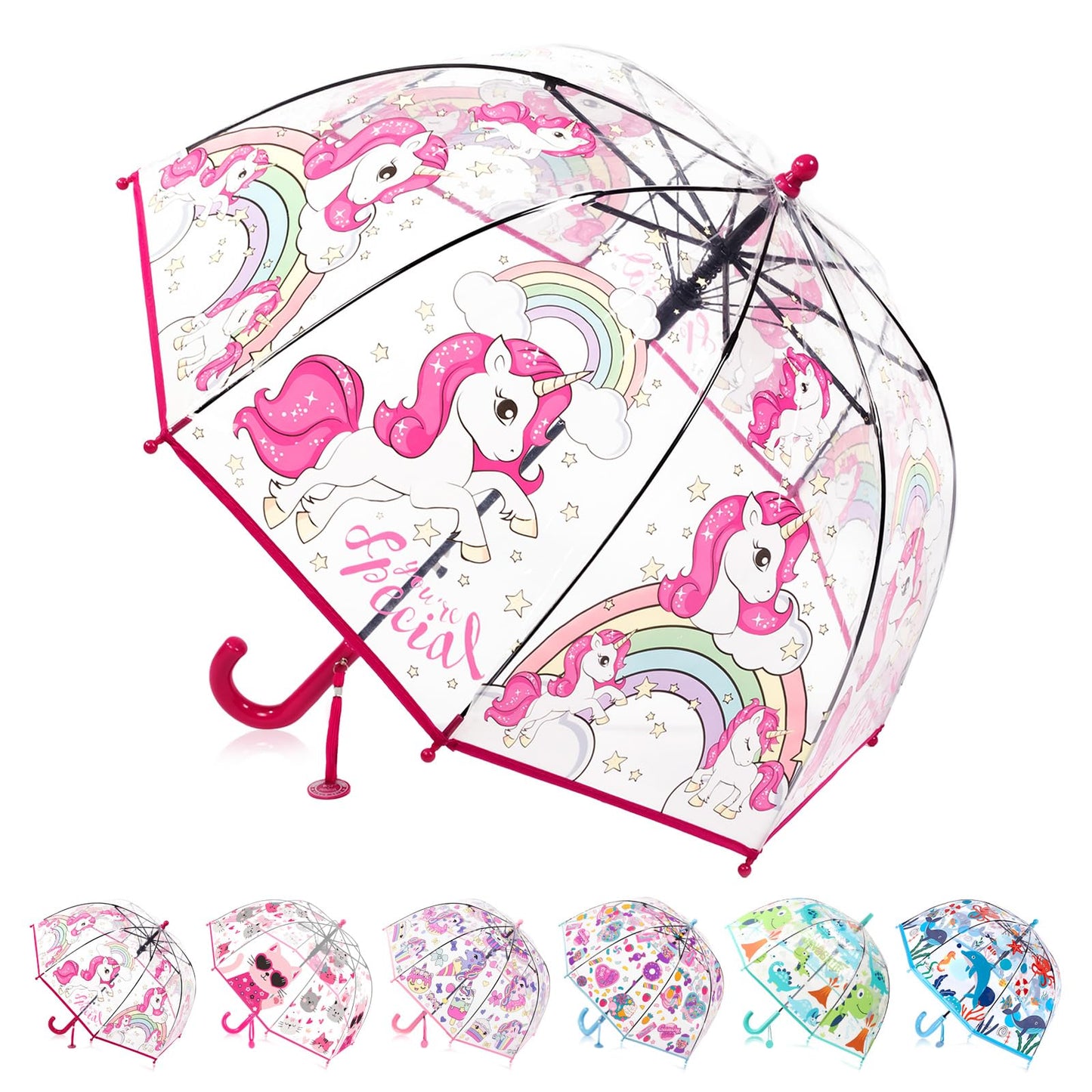 Kids Clear Bubble Umbrella for Rain, Easy Grip, Girls Boys | 39 In Transparent Dome, Windproof, Pinch-Proof Closure, Rounded Tips, Lightweight, School, Travel, Toddler, Rain Gear