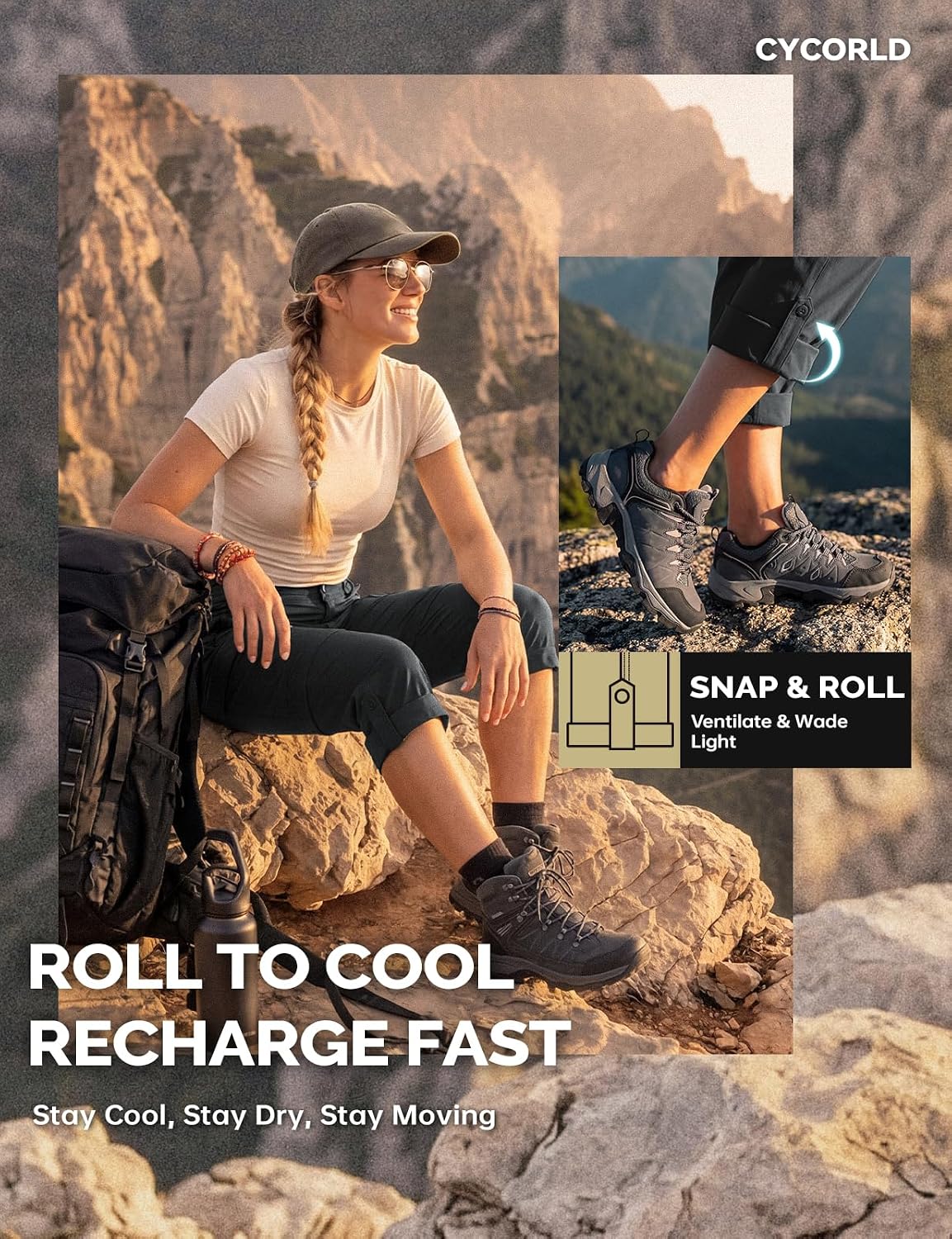 Cycorld Women's Convertible Hiking Pants Lightweight | Breathable, Quick Dry, Water Resistant, Stretch, 3-in-1, Zip off, All-Weather Adaptable, Ideal for Outdoor, Travel & Daily