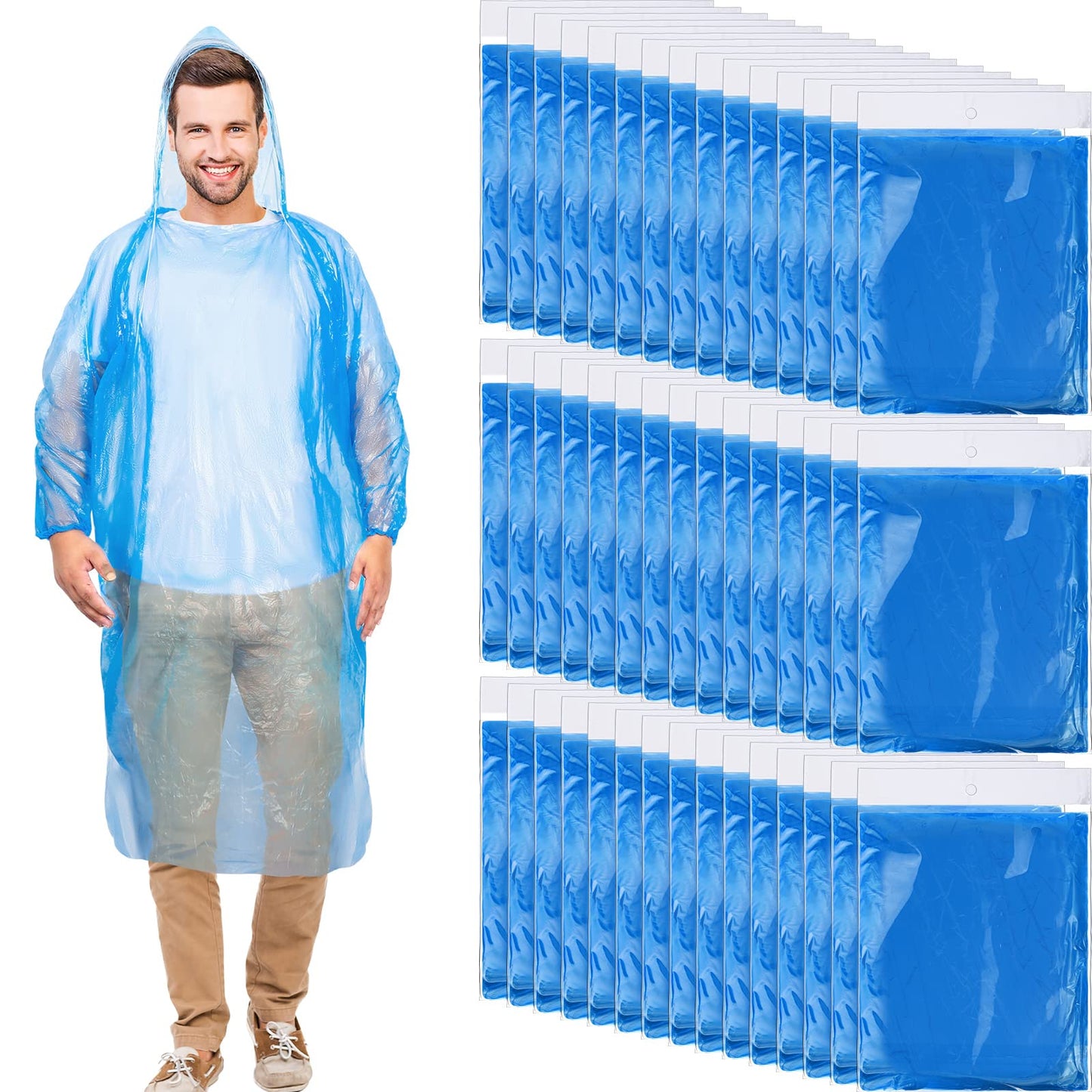 Handepo 100 Pack Rain Ponchos Bulk Disposable with Hood Adults